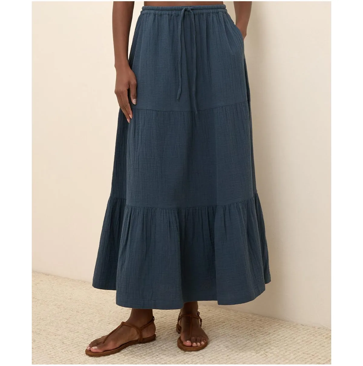 Organic Cotton Coastal Double Gauze Tiered Maxi Skirt by Pact