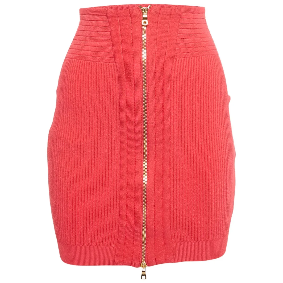 Pink Stretch Knit Mini Skirt by Pre-owned Balmain