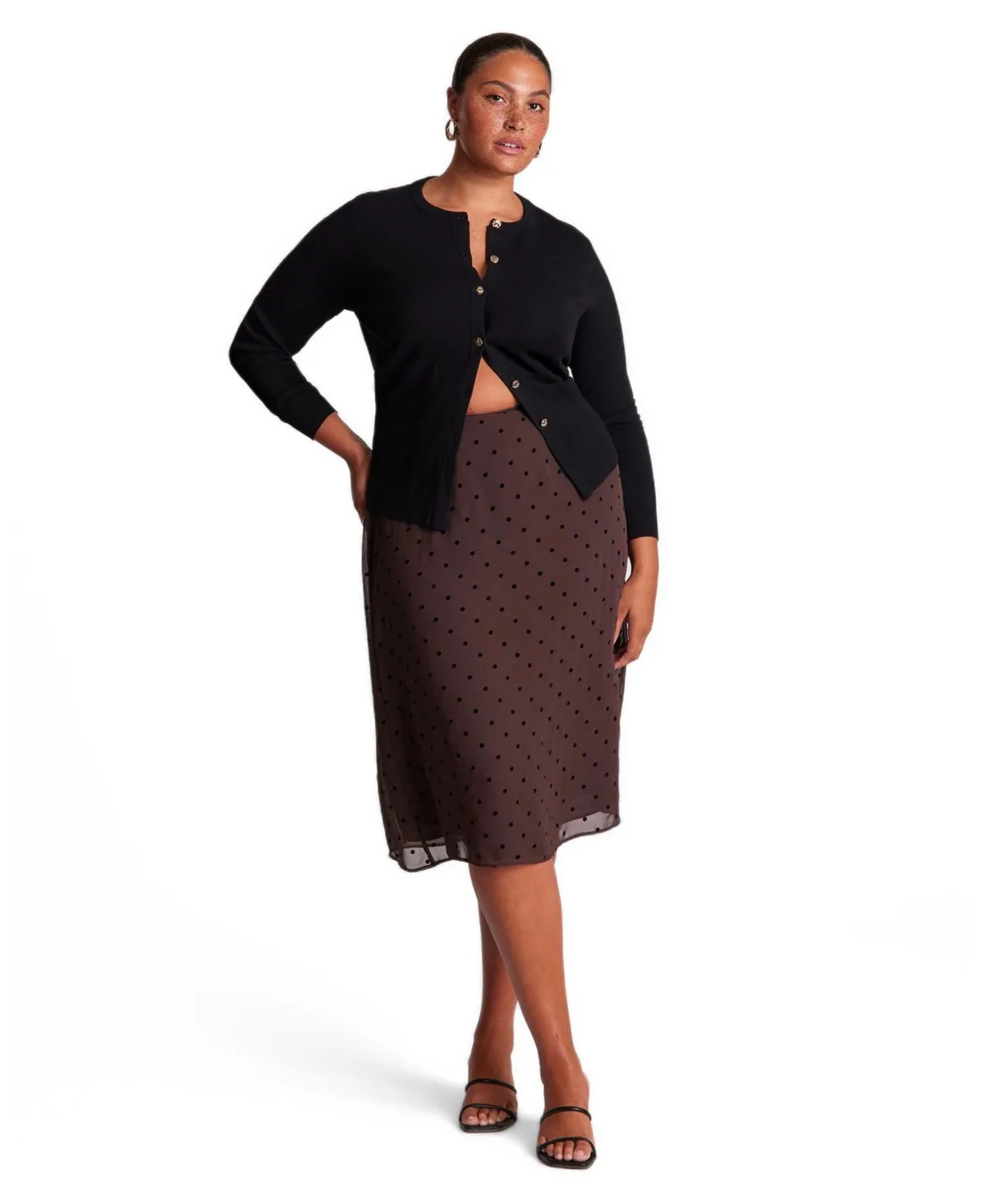 Sable Polka Dot A-Line Midi Skirt