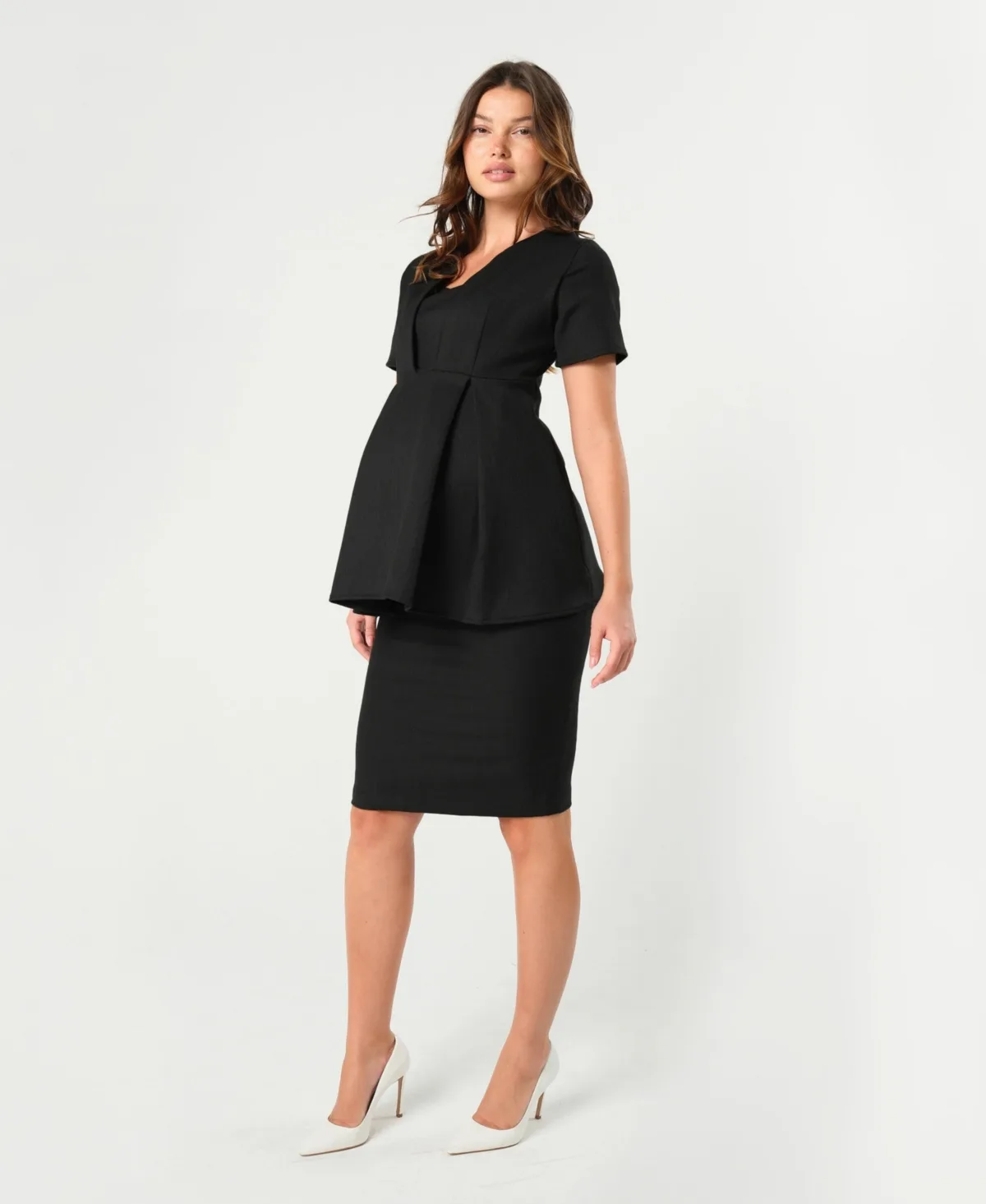 Knee Length Pencil Skirt with Stretch Bump Panel in Italian Suiting Fabric by Marion