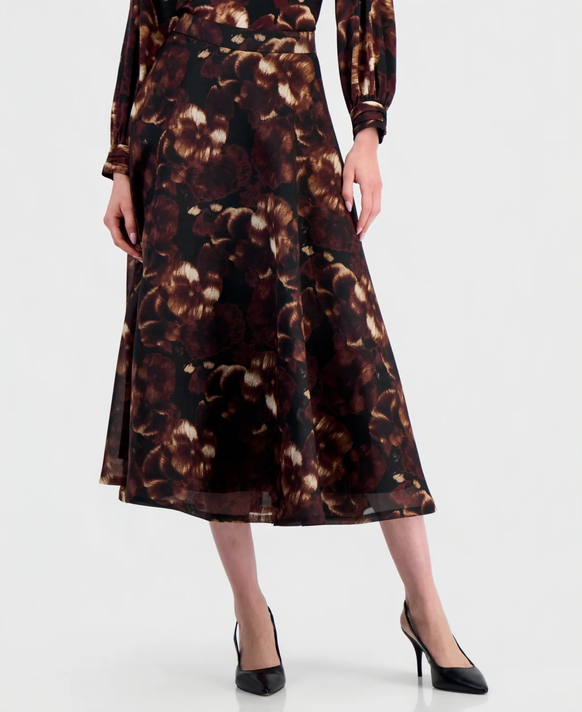 Midi A-Line High-Waisted Skirt by Anne Klein