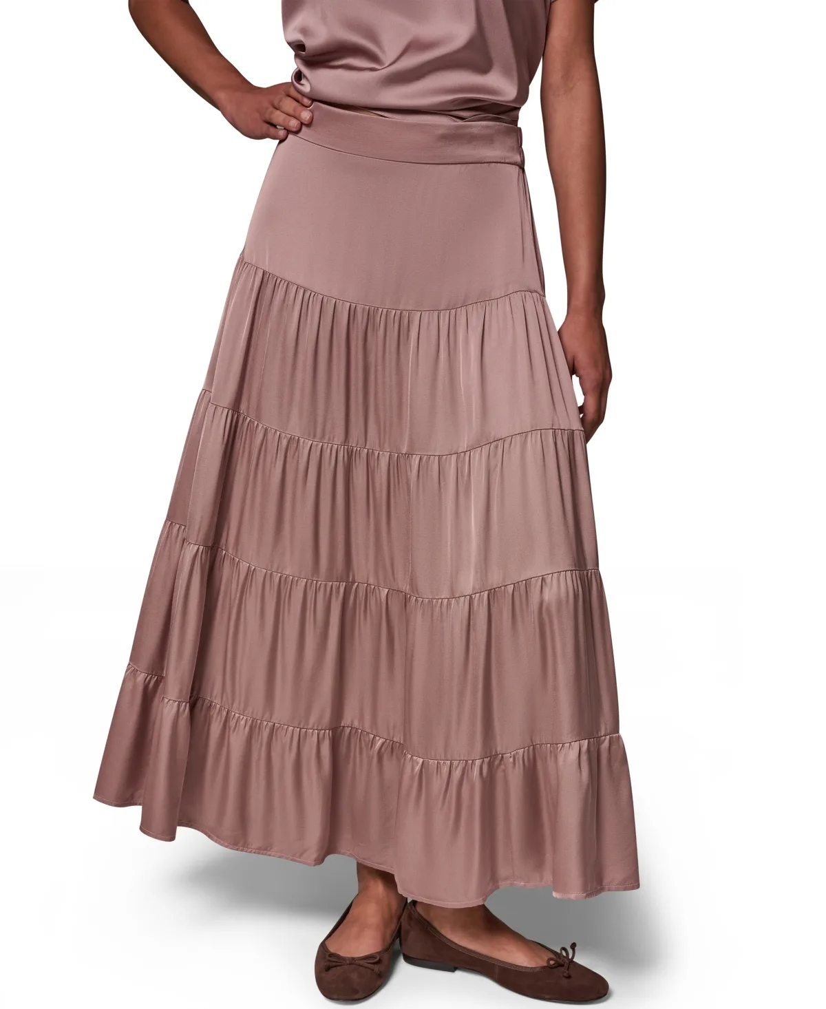 Satin Midi Tiered Skirt by Donna Karan Weekend