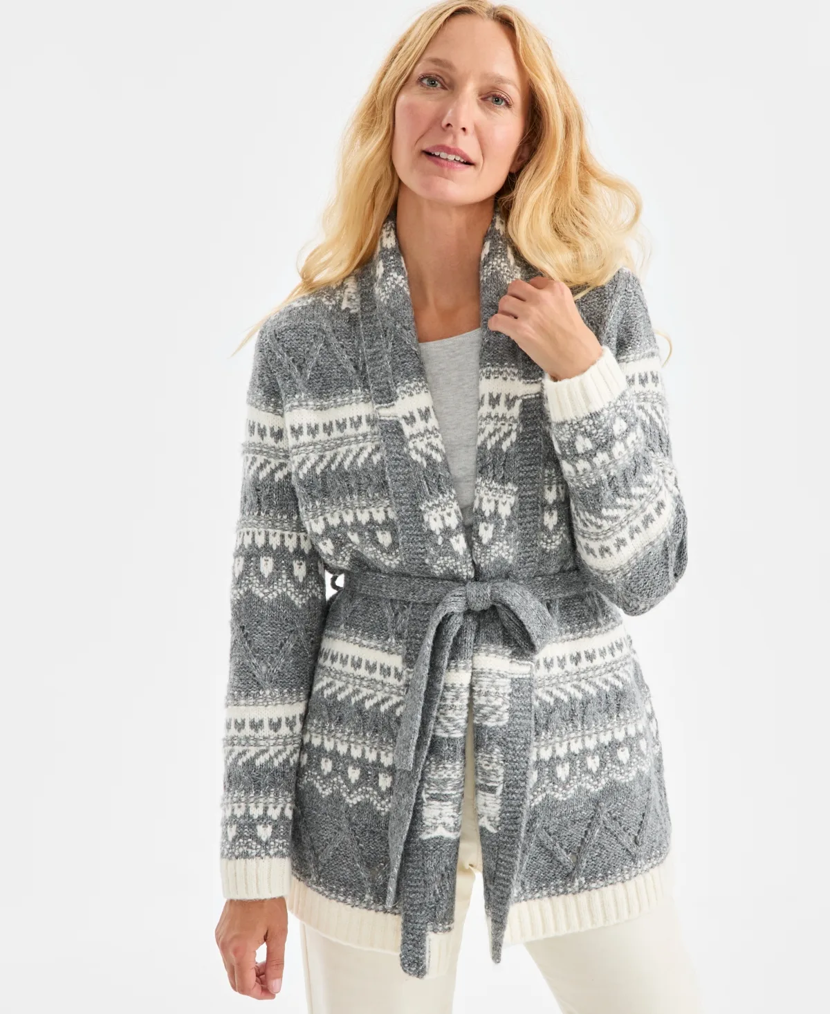 Fair Isle Belted Cardigan by Style & Co