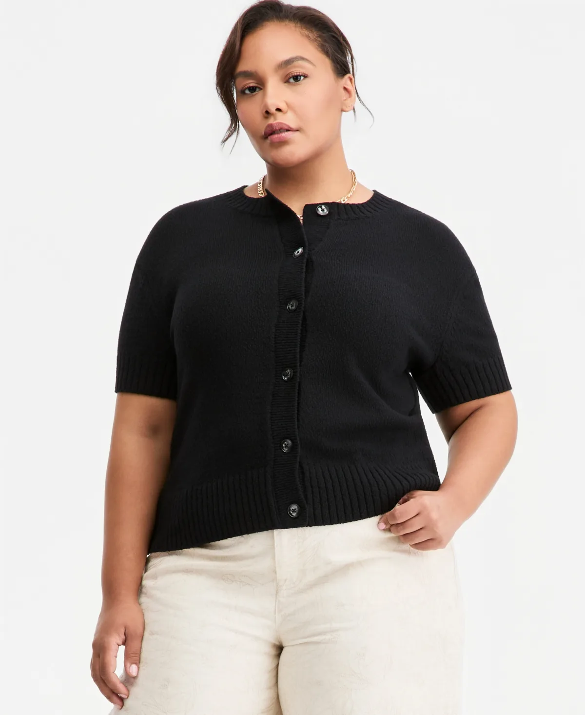 Short-Sleeve Button-Front Cardigan by On 34th