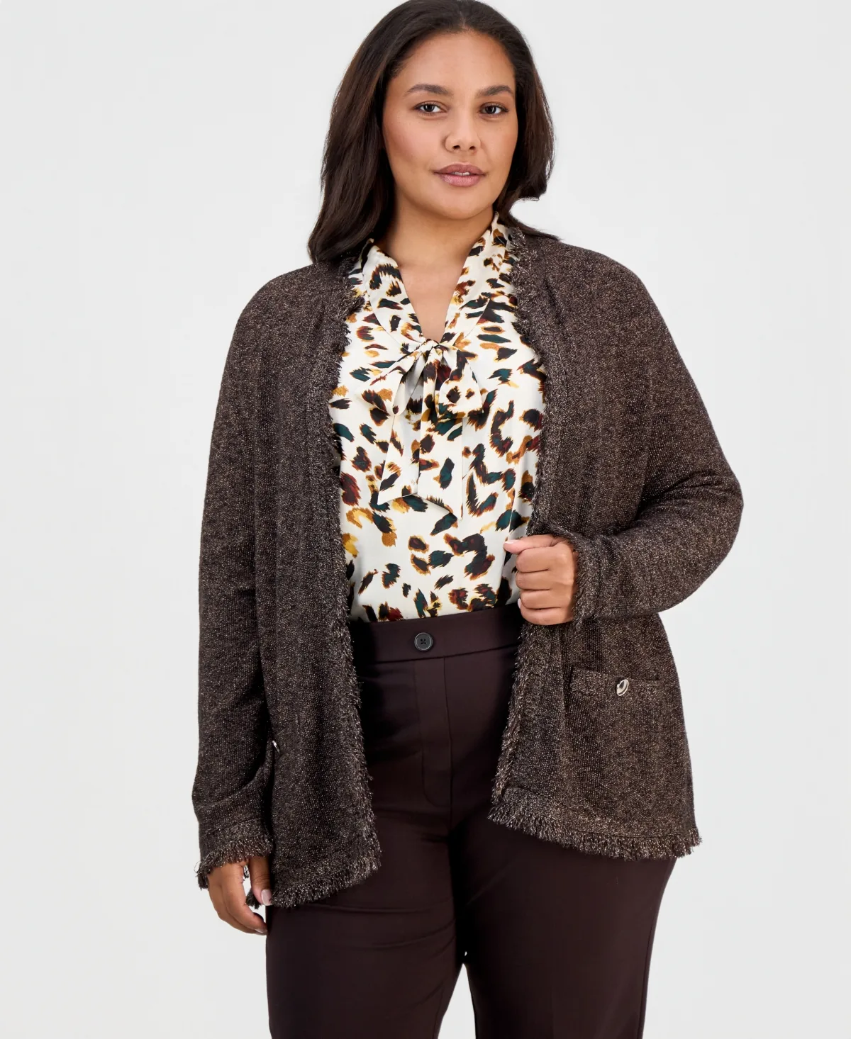 Fringe Open-Front Fringe Cardigan by Kasper