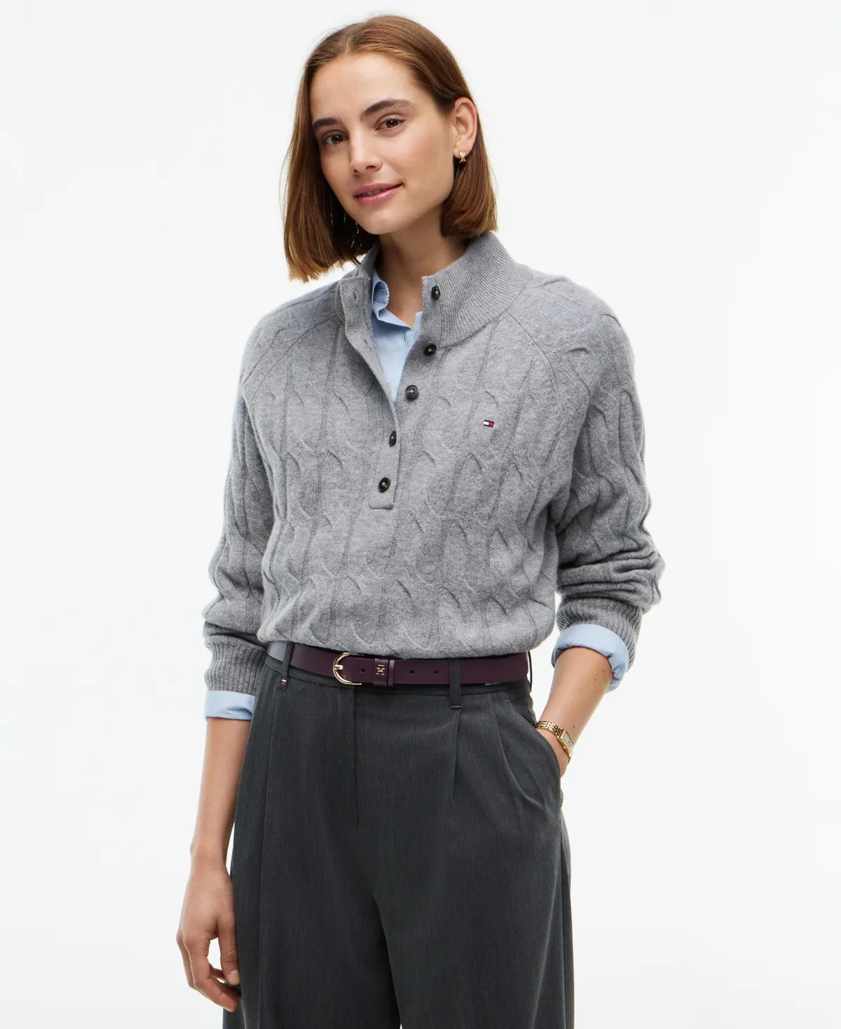 Cable-Knit Mock Neck Sweater by Tommy Hilfiger