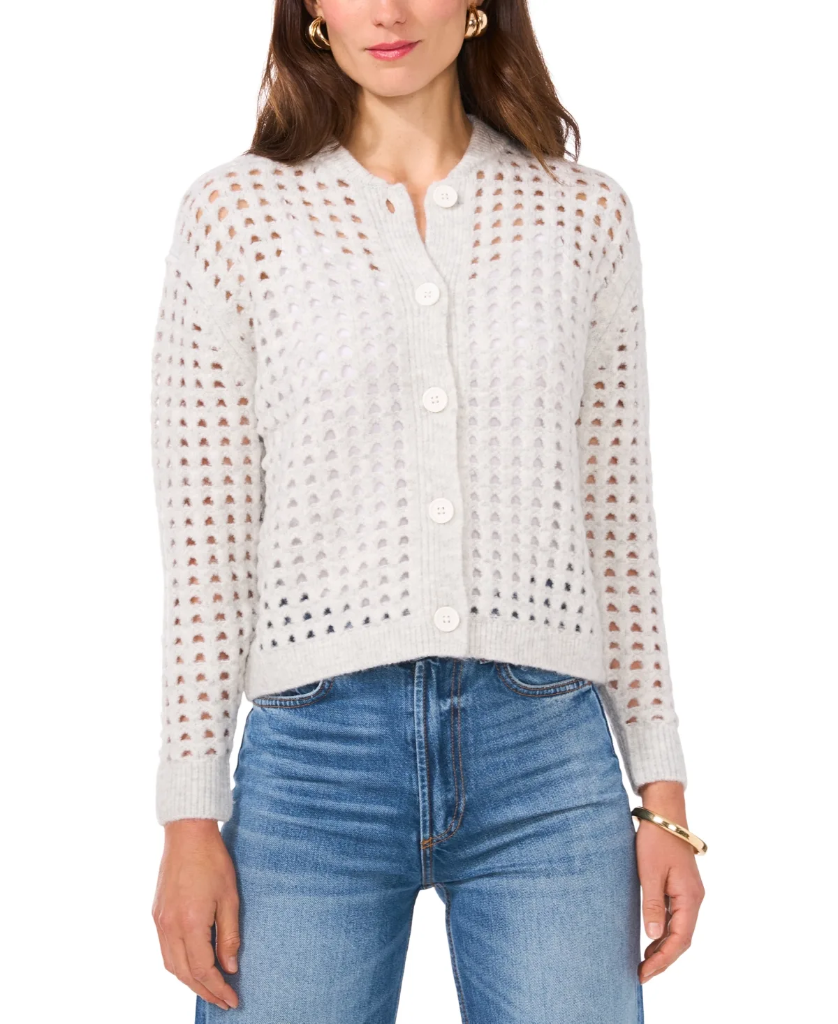 Long-Sleeve Pointelle Cardigan by Vince Camuto