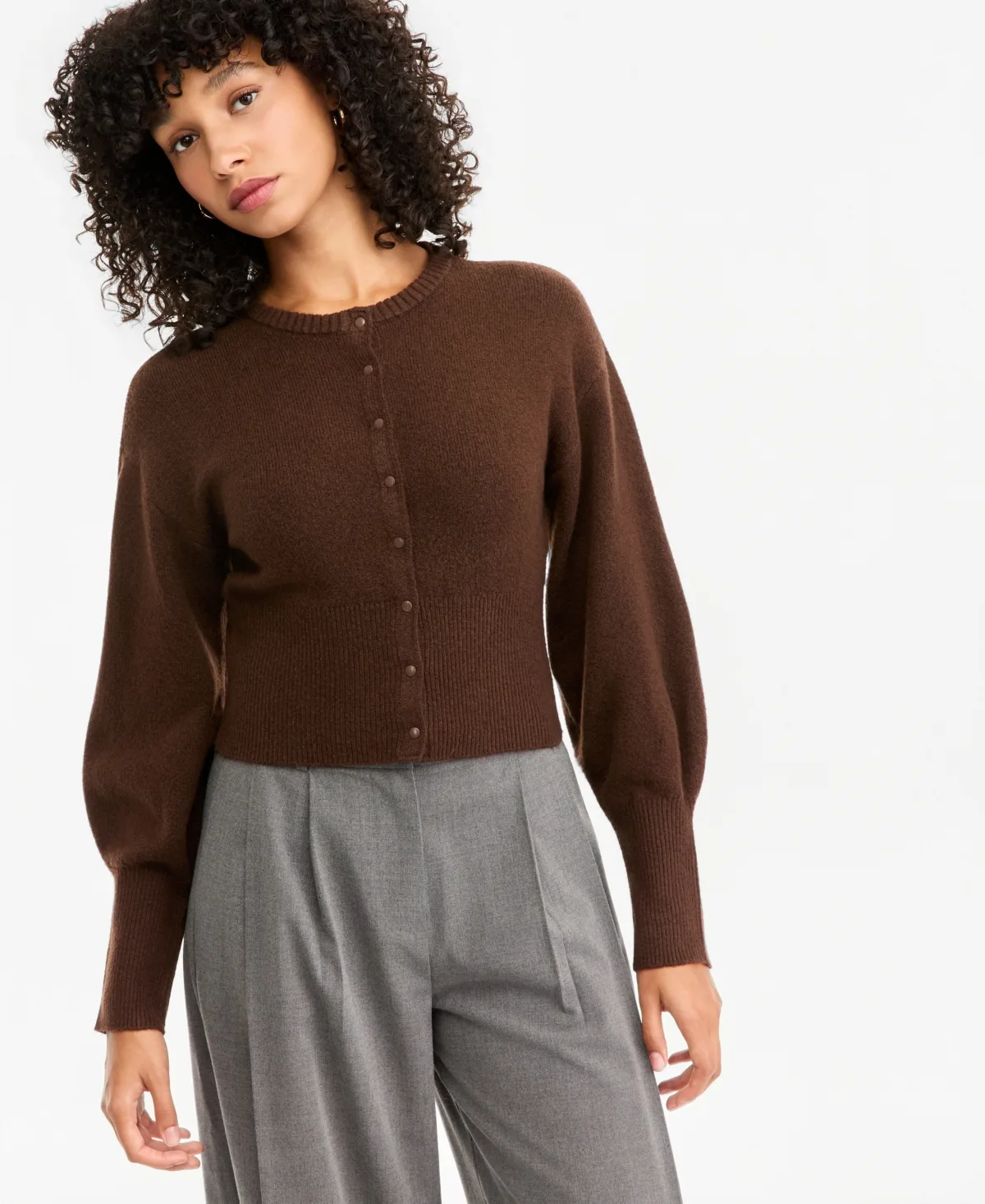 Sculpted Crewneck Long-Sleeve Cardigan by Bar Iii