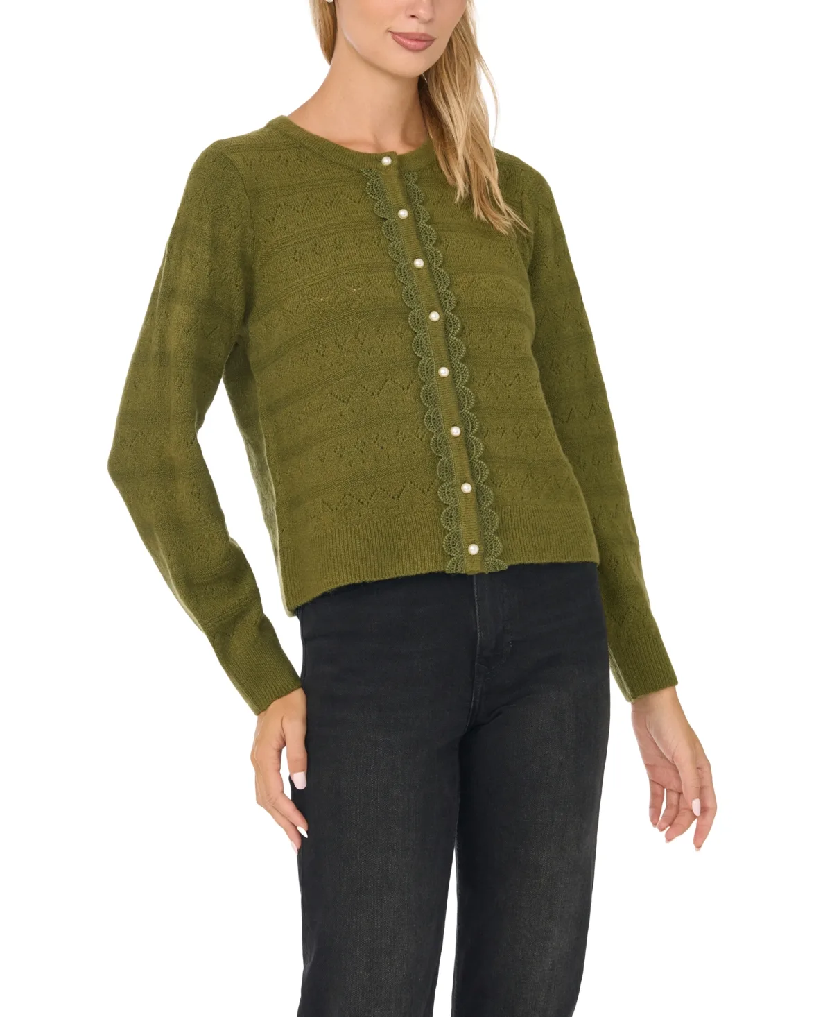 Pointelle Lace-Trim Cardigan by Cece