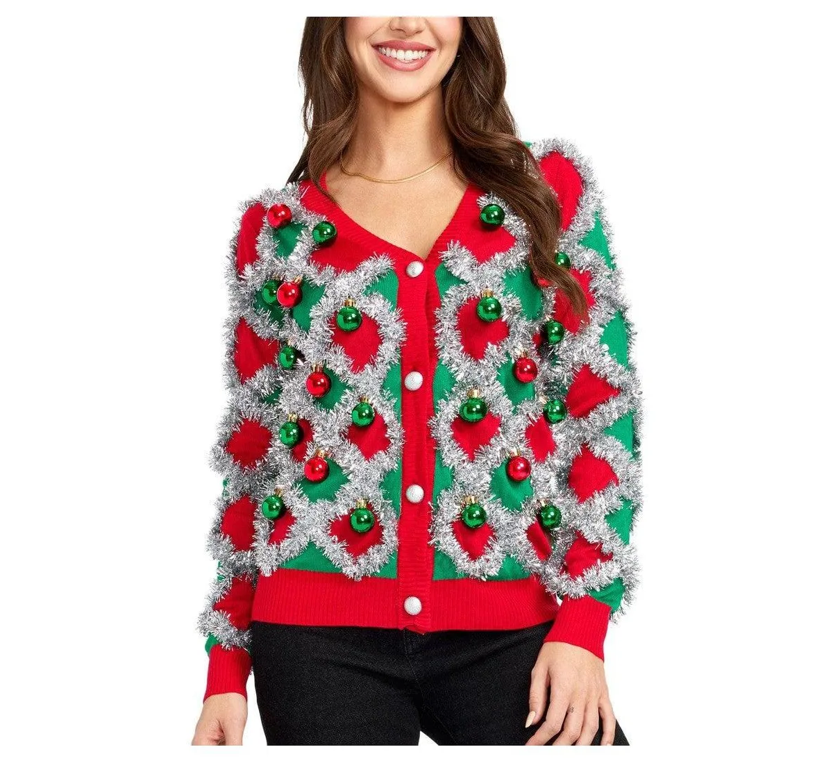 Holiday V-Neck Button-Front Cardigan by Tipsy Elves