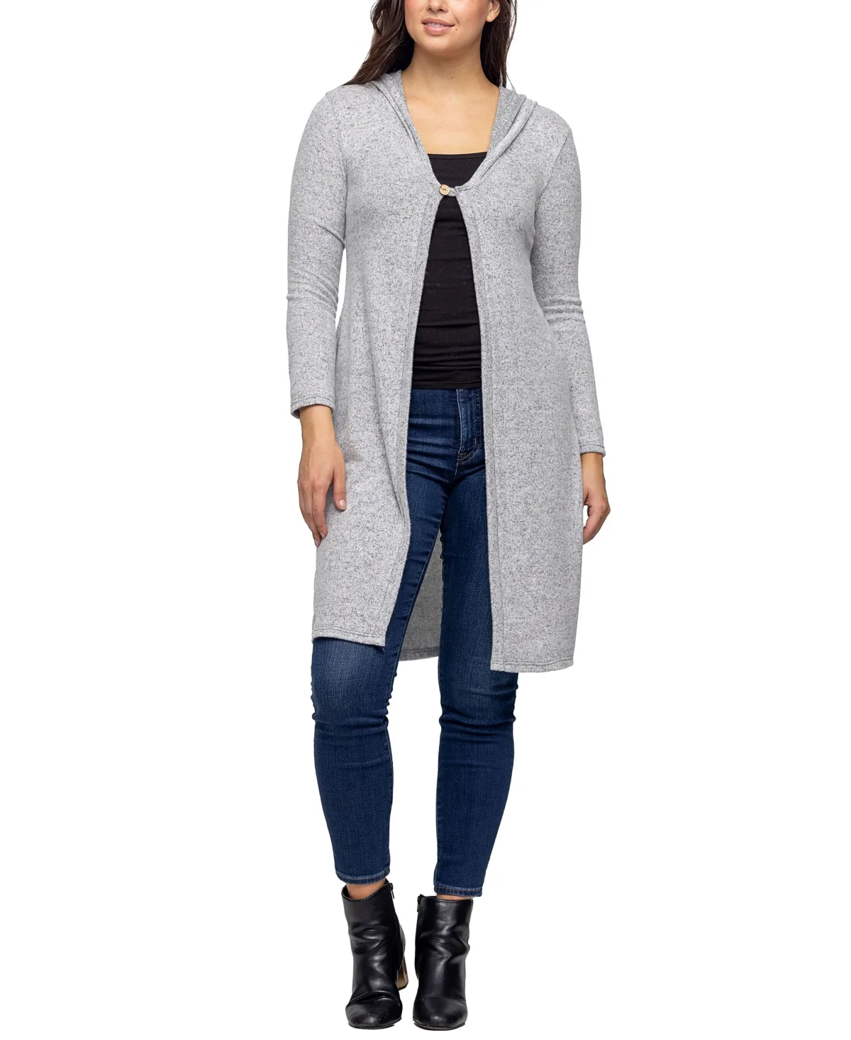 Knee Length Long Sleeve Hooded Cardigan Shrug by 24seven Comfort Apparel