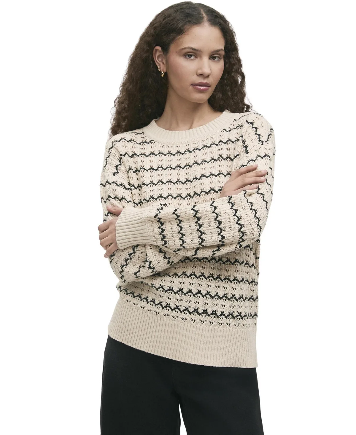 Sansa Crochet Striped Long-Sleeve Sweater by Finery London