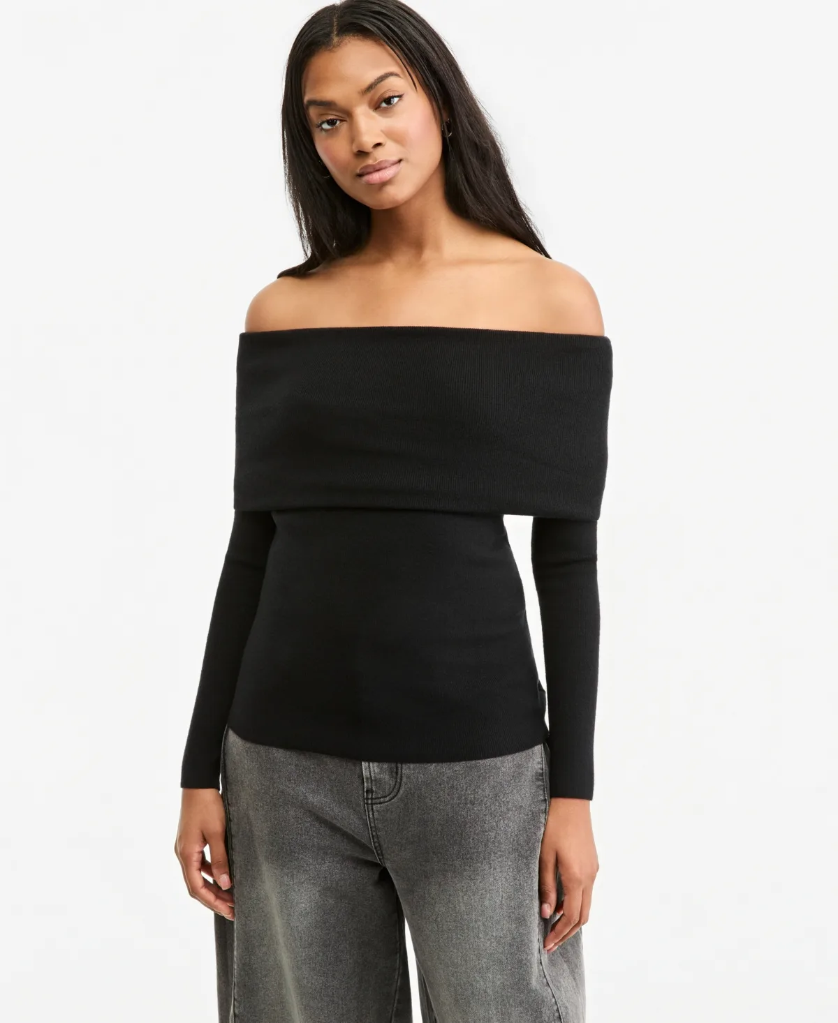 Off-the-Shoulder Lightweight Fitted Sweater by Bar Iii