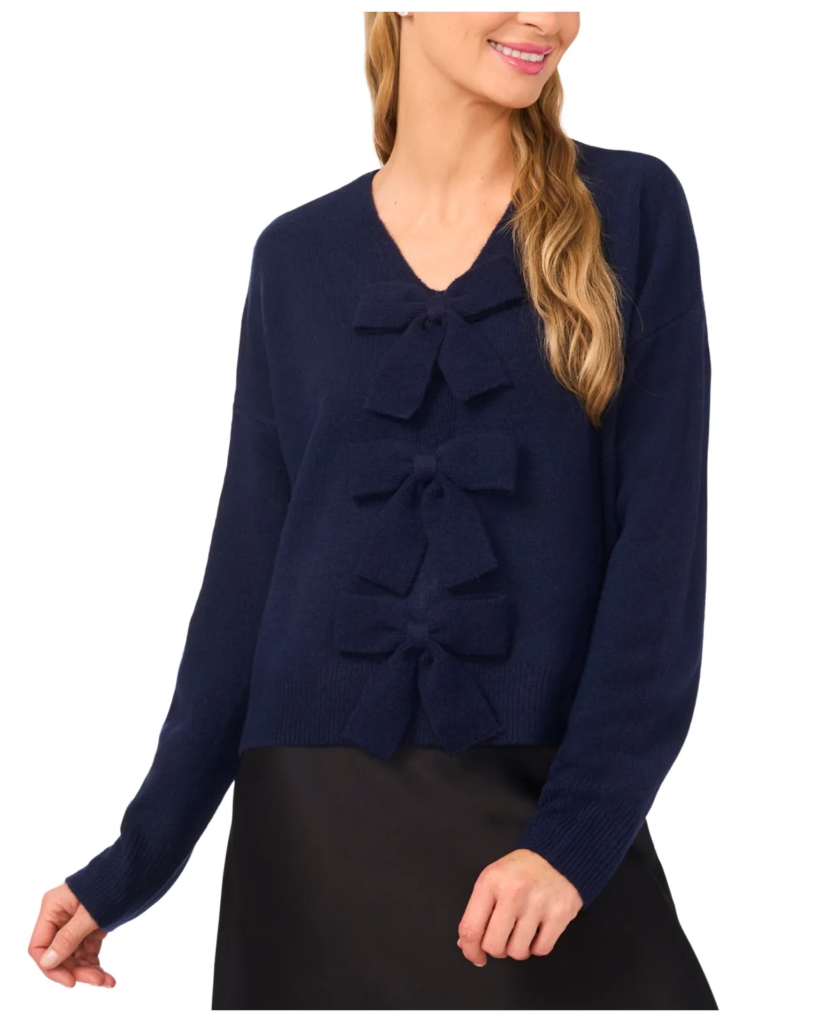 Bow Detail V-Neck Sweater by Cece