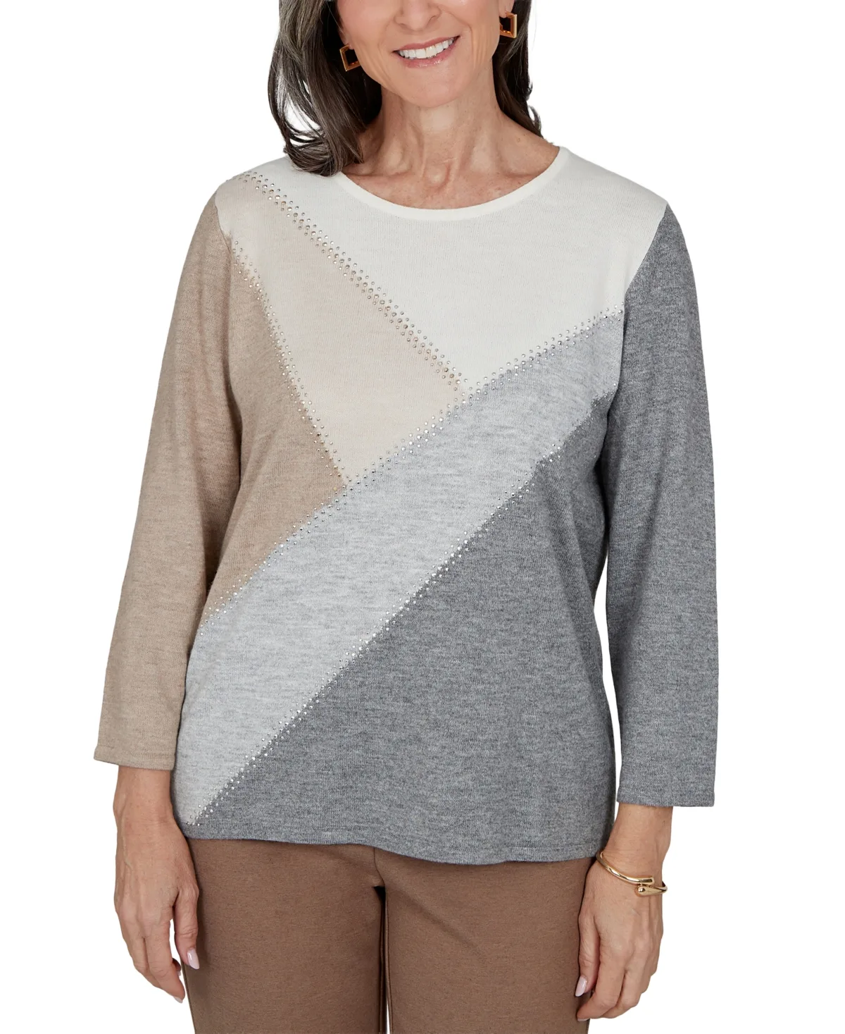 Colorblock Embellished 3/4-Sleeve Pullover Sweater by Alfred Dunner