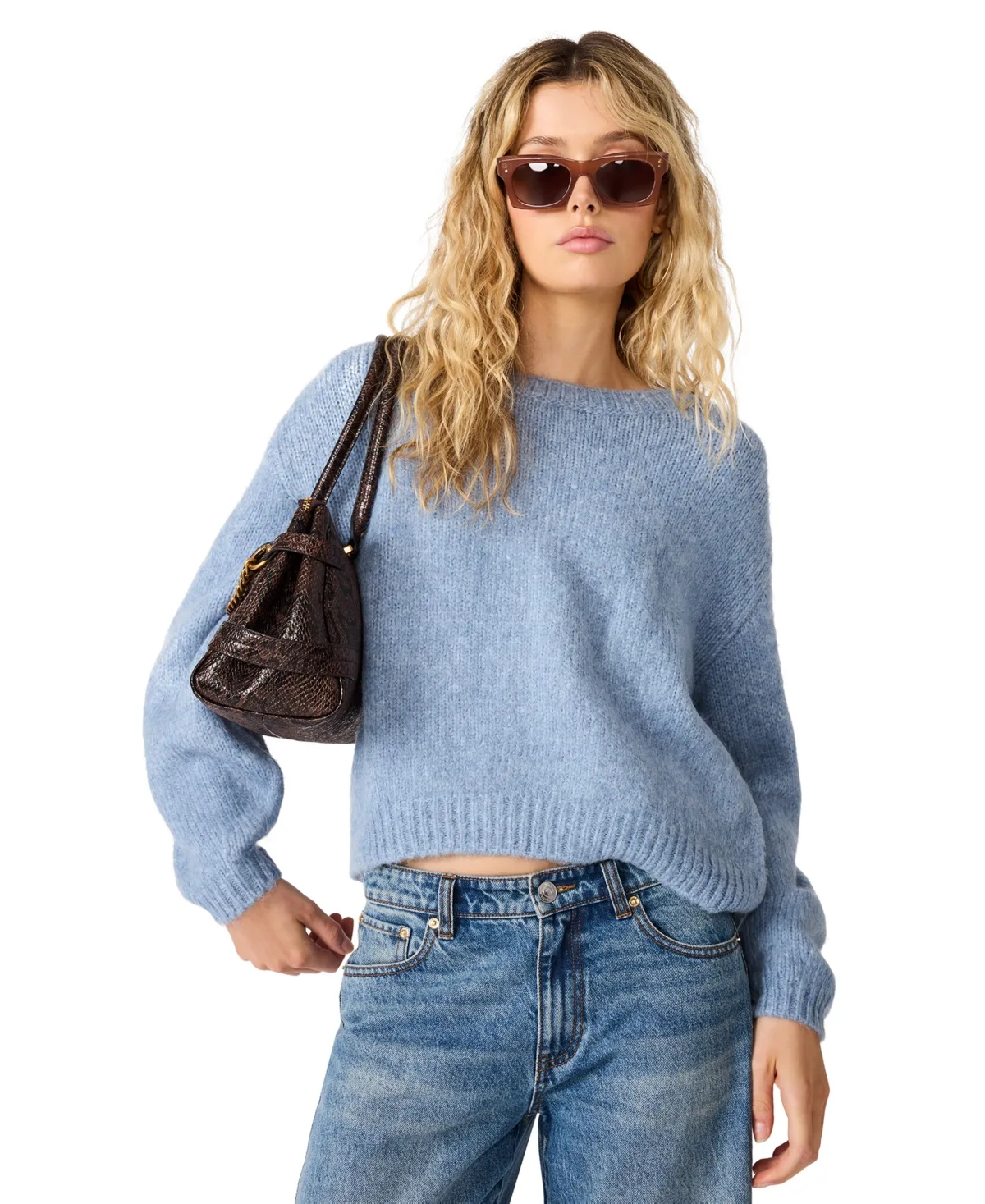 Carmen Crewneck Fuzzy-Knit Sweater by Steve Madden