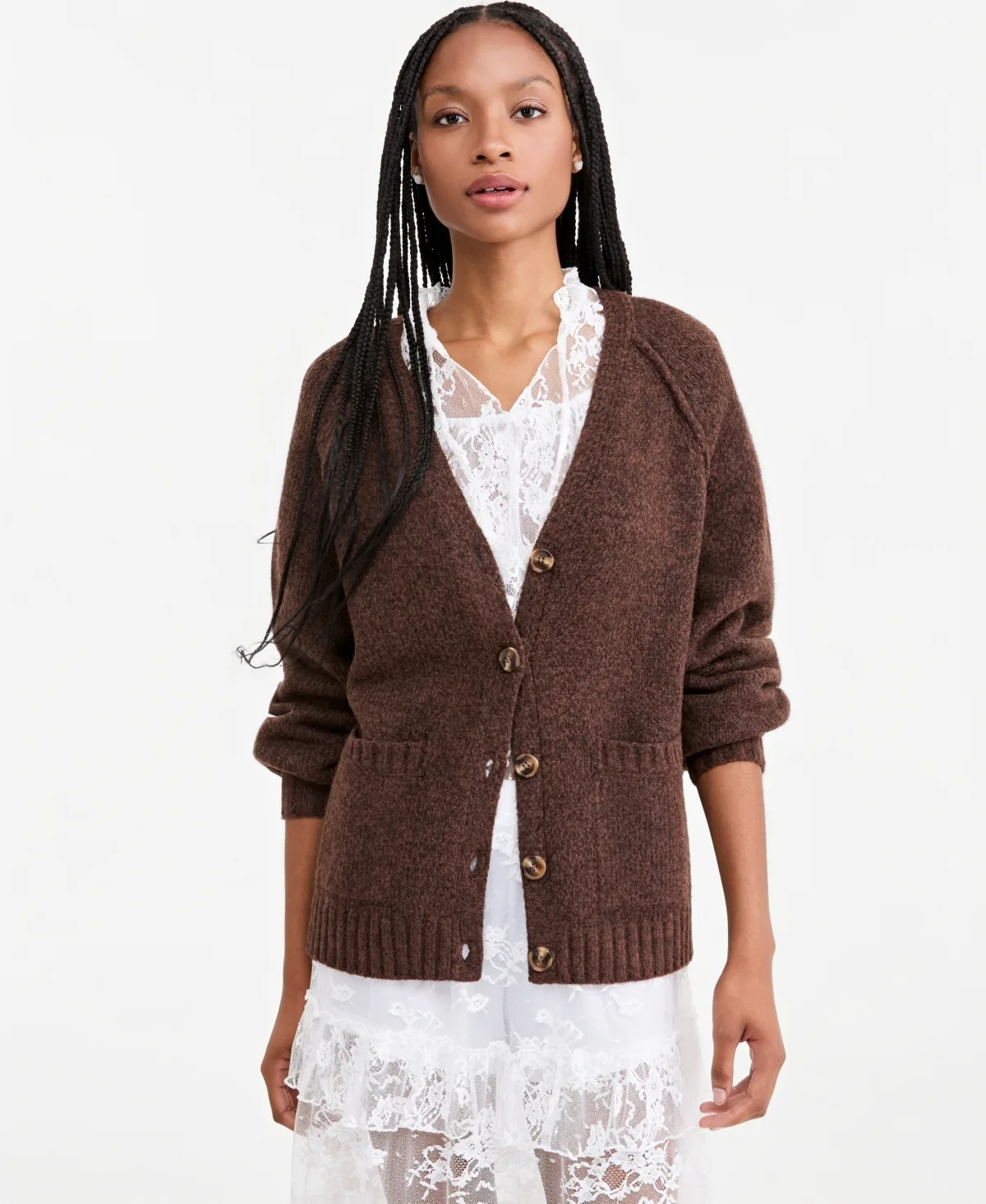 Slouchy Ribbed-Knit Button-Up Cardigan by And Now This