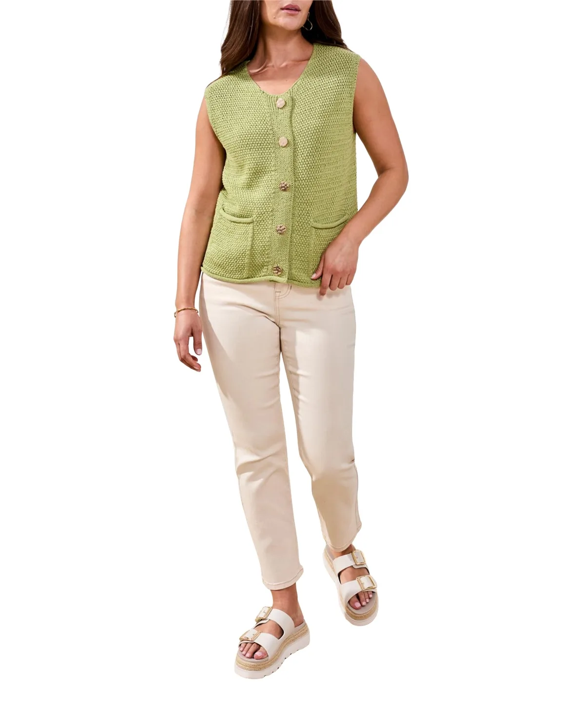 Sleeveless Crew Neck Sweater Vest by Tribal