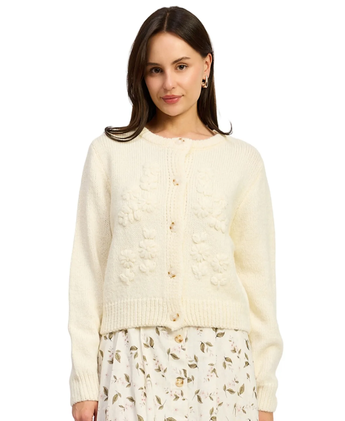 Round Neck Button-Front Sweater by En Saison