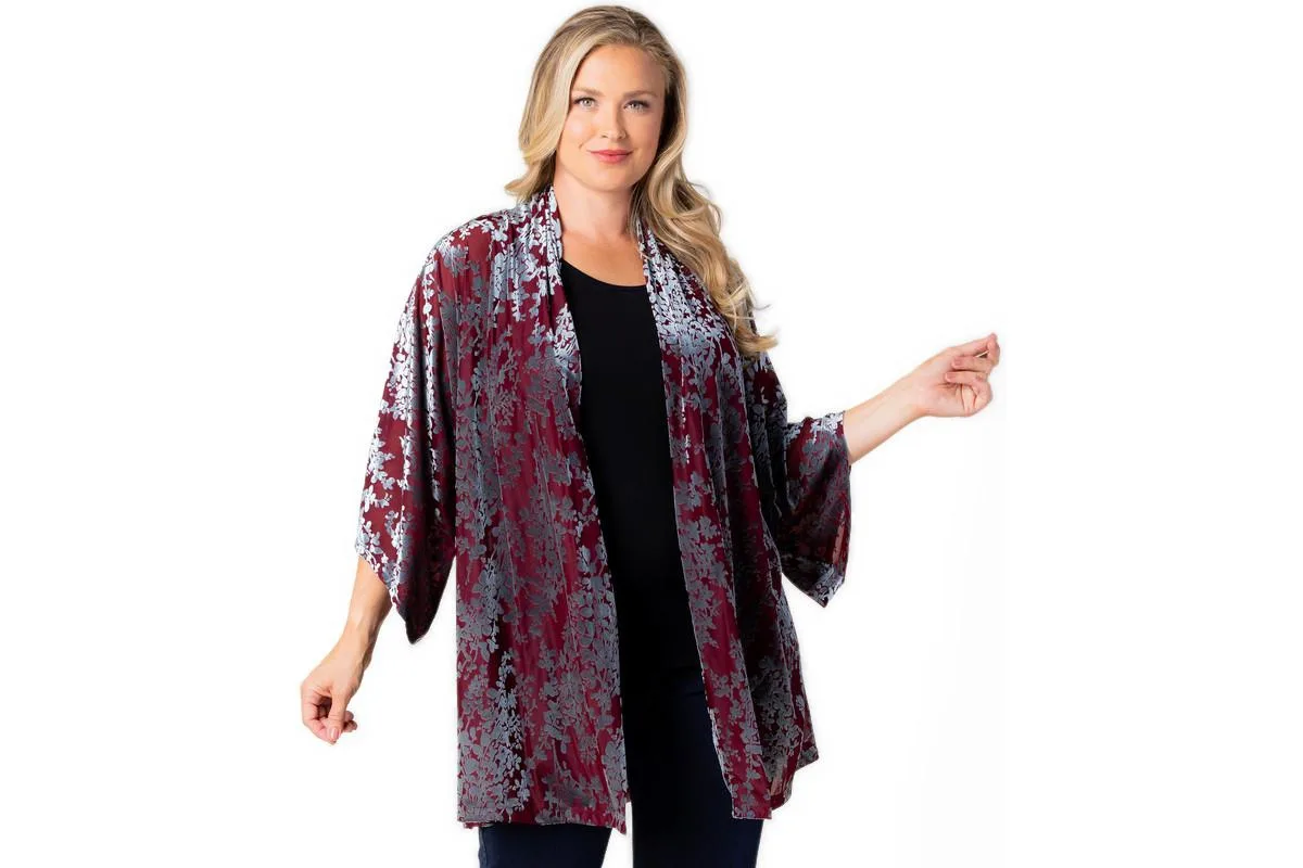 Dahlia Velvet Dolman-Sleeve Side-Slit Duster by Kiyonna