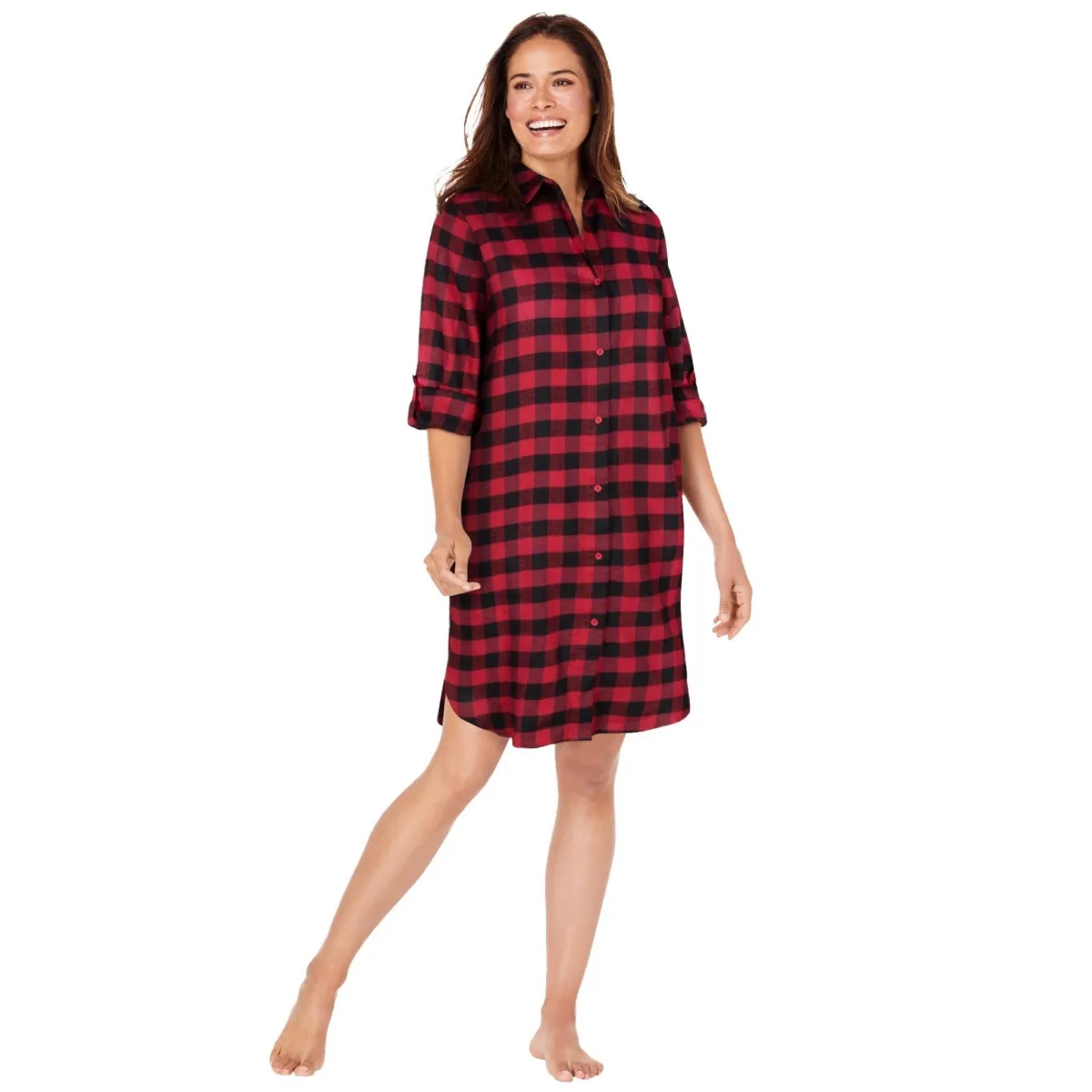 Plaid Flannel Button-Front Sleepshirt by Dreams & Co.