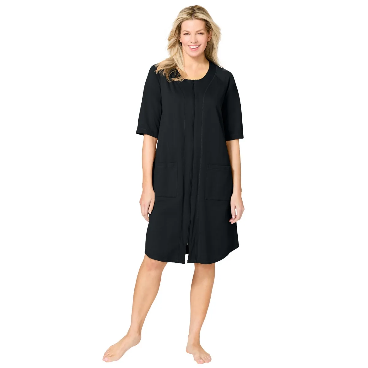 Short French Terry Zip-Front Robe by Dreams & Co.