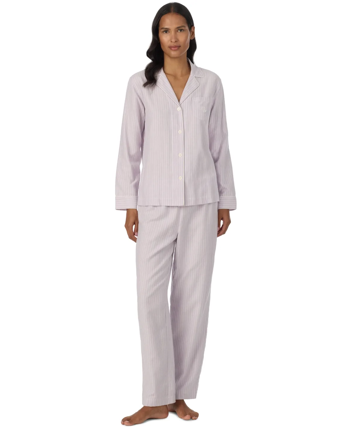 Long-Sleeve Striped Notch-Collar Pajama Set by Lauren Ralph Lauren