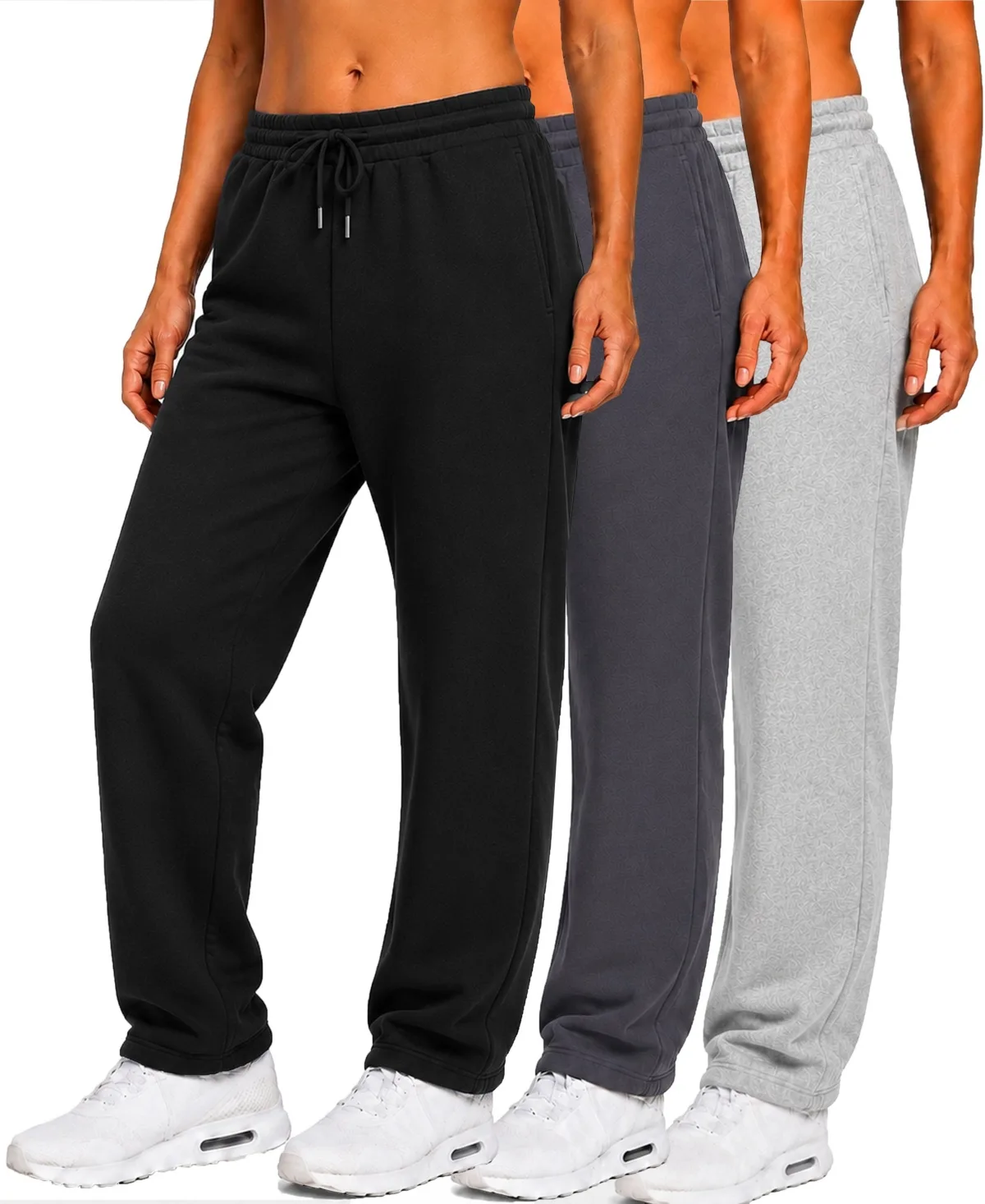 Loose-Fit Heavyweight Fleece Open-Bottom Sweatpants, 3-Pack by Blue Ice