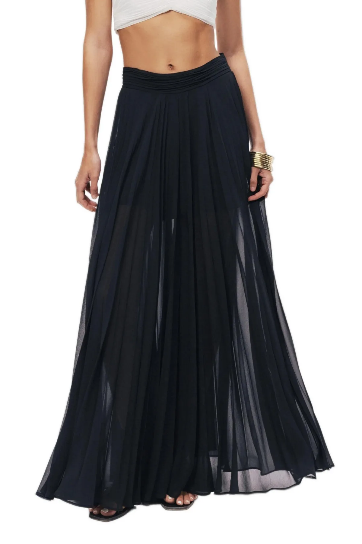 High-Rise Pleated Chiffon Wide-Leg Pants by Nocturne
