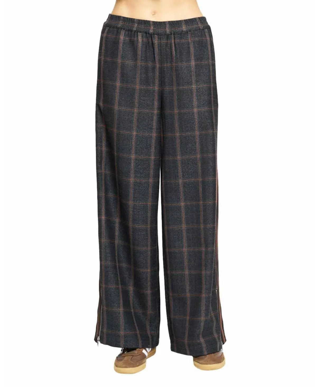 Lyla Plaid Wide-Leg Pull-On Trousers by Central Park West