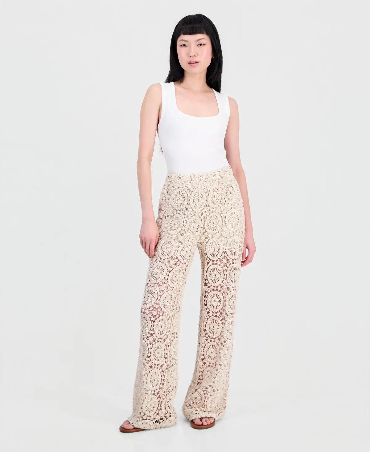 Cotton Crochet Wide-Leg Pants by And Now This