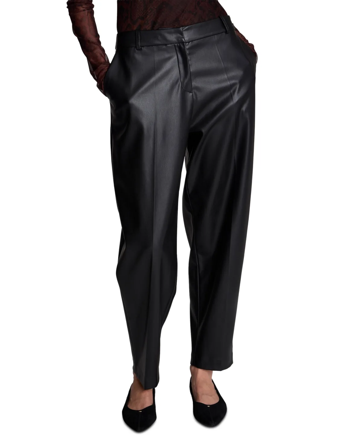 Faux Leather High-Rise Cropped Ankle Pants