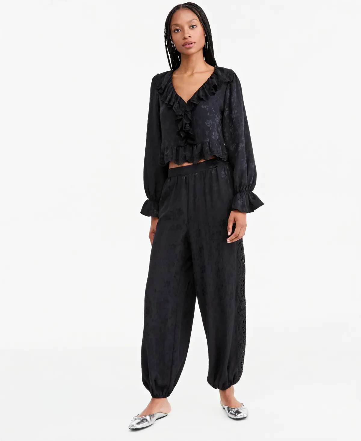 Pull-On High-Rise Satin Jacquard Balloon Pants by And Now This