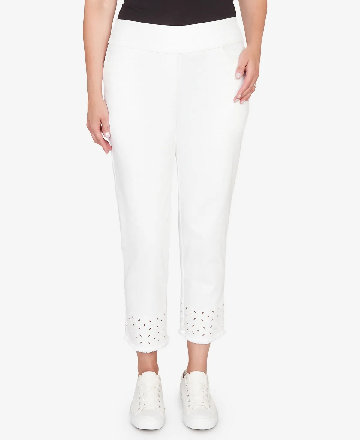 Mykonos Geometric Embroidered Super Stretch Denim Ankle Pant