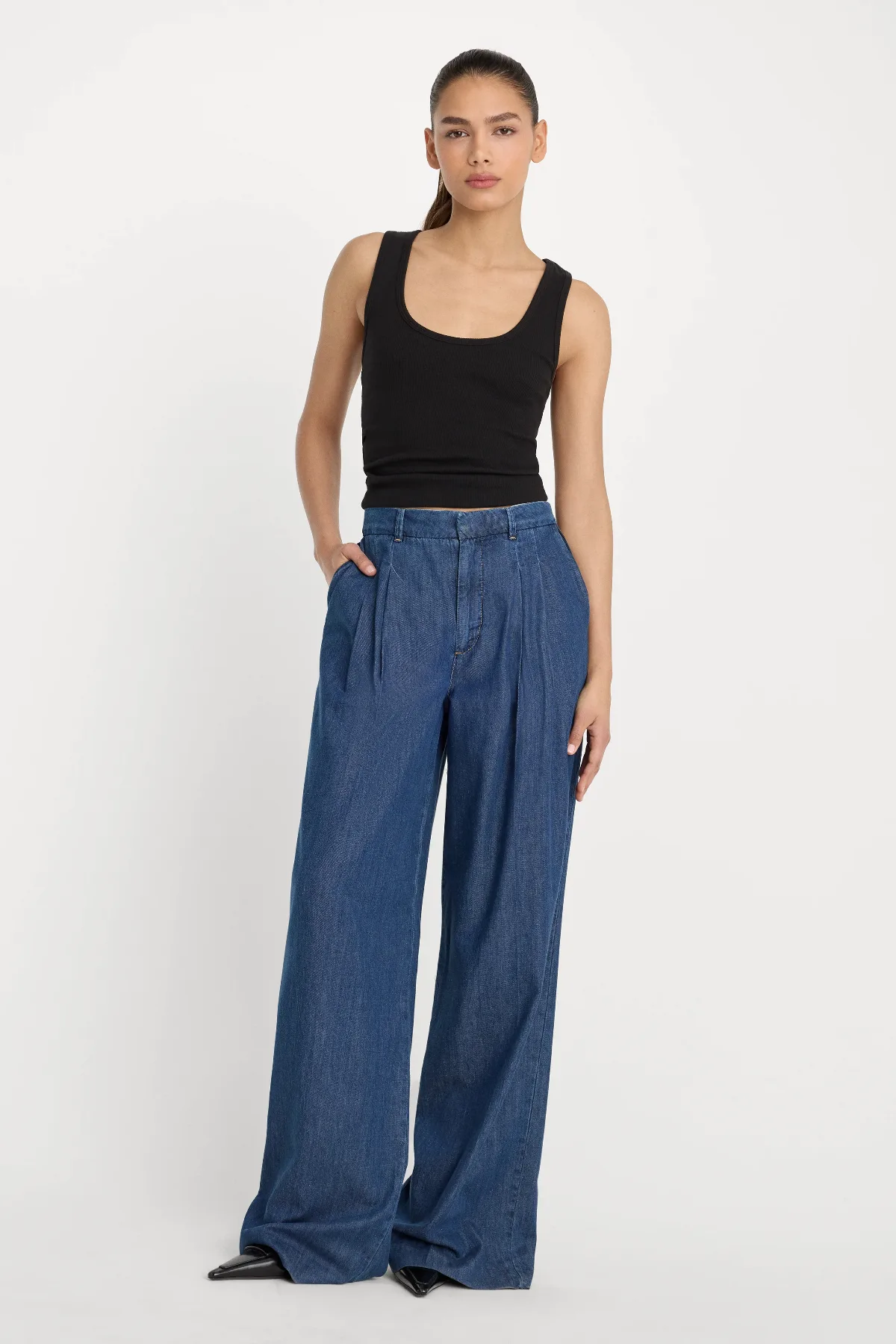 Pleated High Waisted Wide Leg Trouser by Khloé Kardashian by GOOD AMERICAN