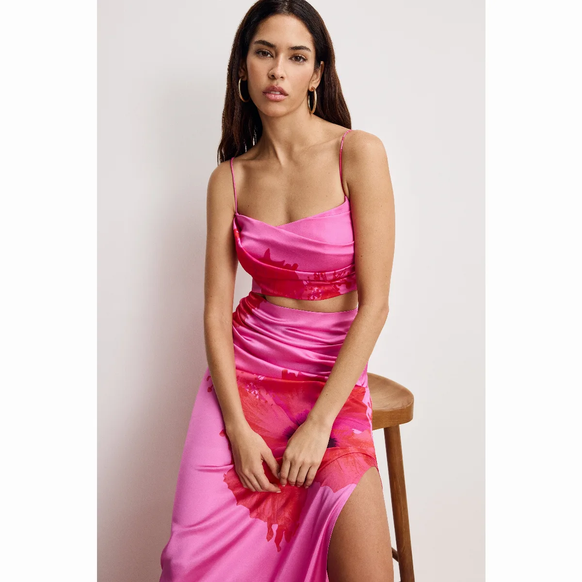 Satin Draped Crop Top by GOOD AMERICAN