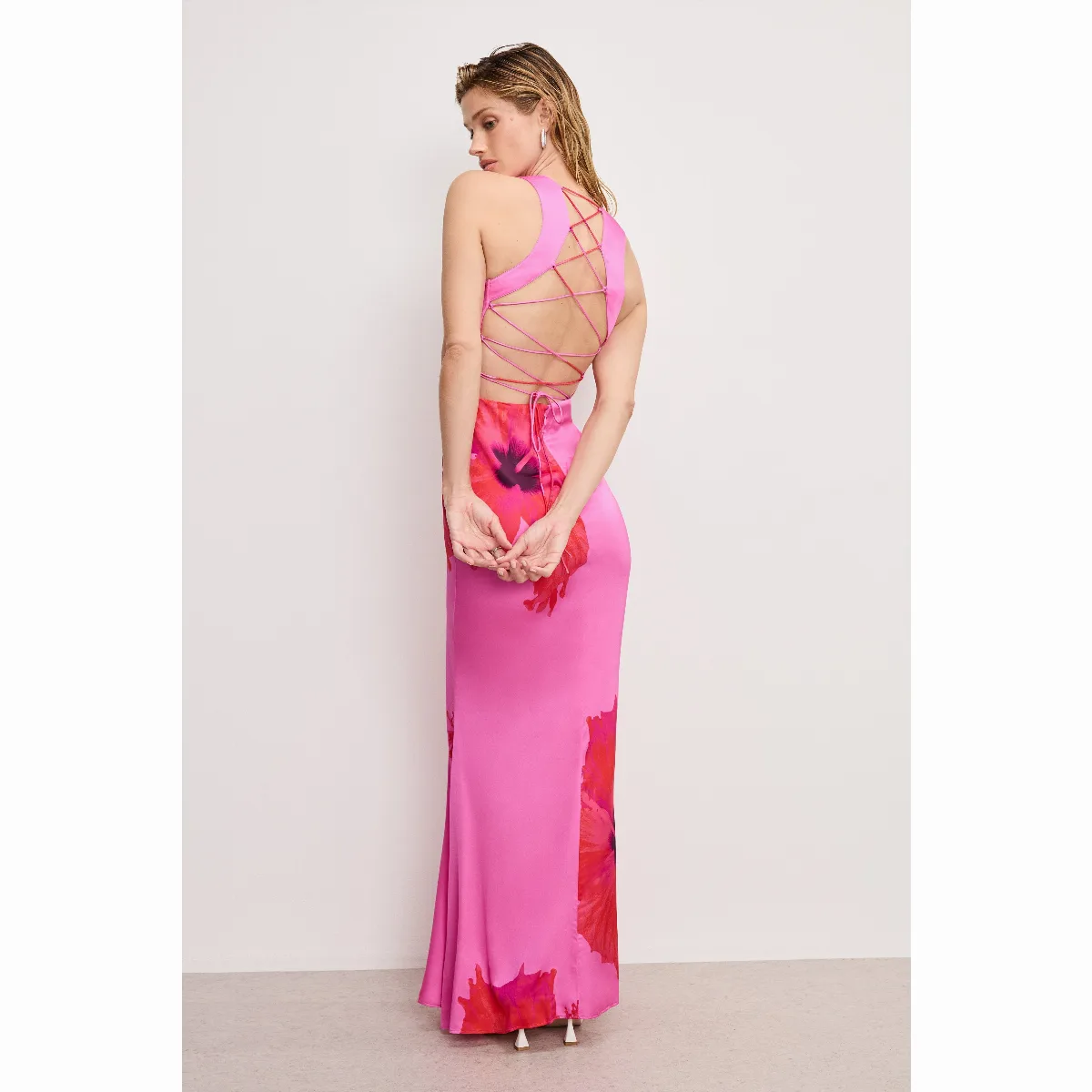 Satin Lace Up Maxi Dress by GOOD AMERICAN