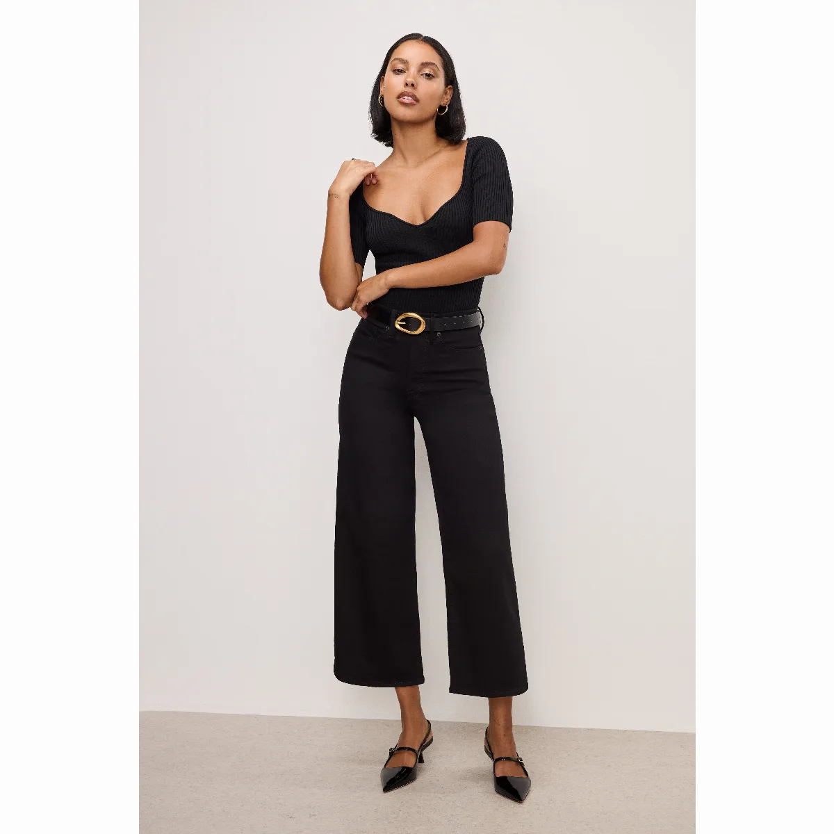 Good Waist Cropped Palazzo Never Fade Jeans - Flat Tummy Tech, Gap-Proof Waistband by GOOD AMERICAN