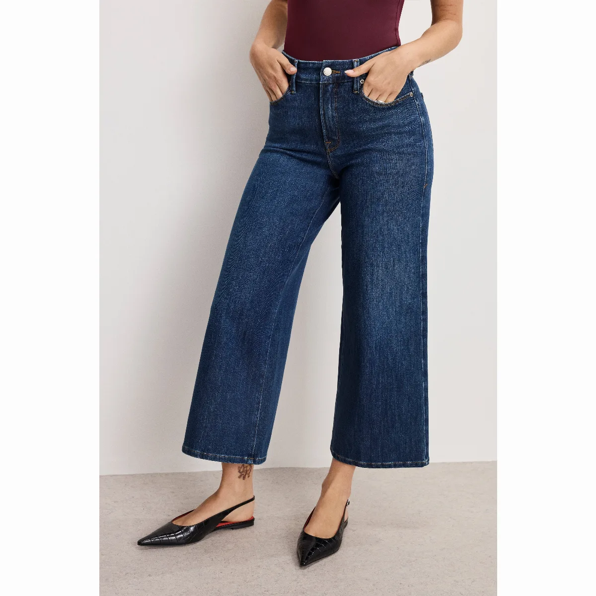 Soft Tech Good Waist Palazzo Cropped Jeans by GOOD AMERICAN