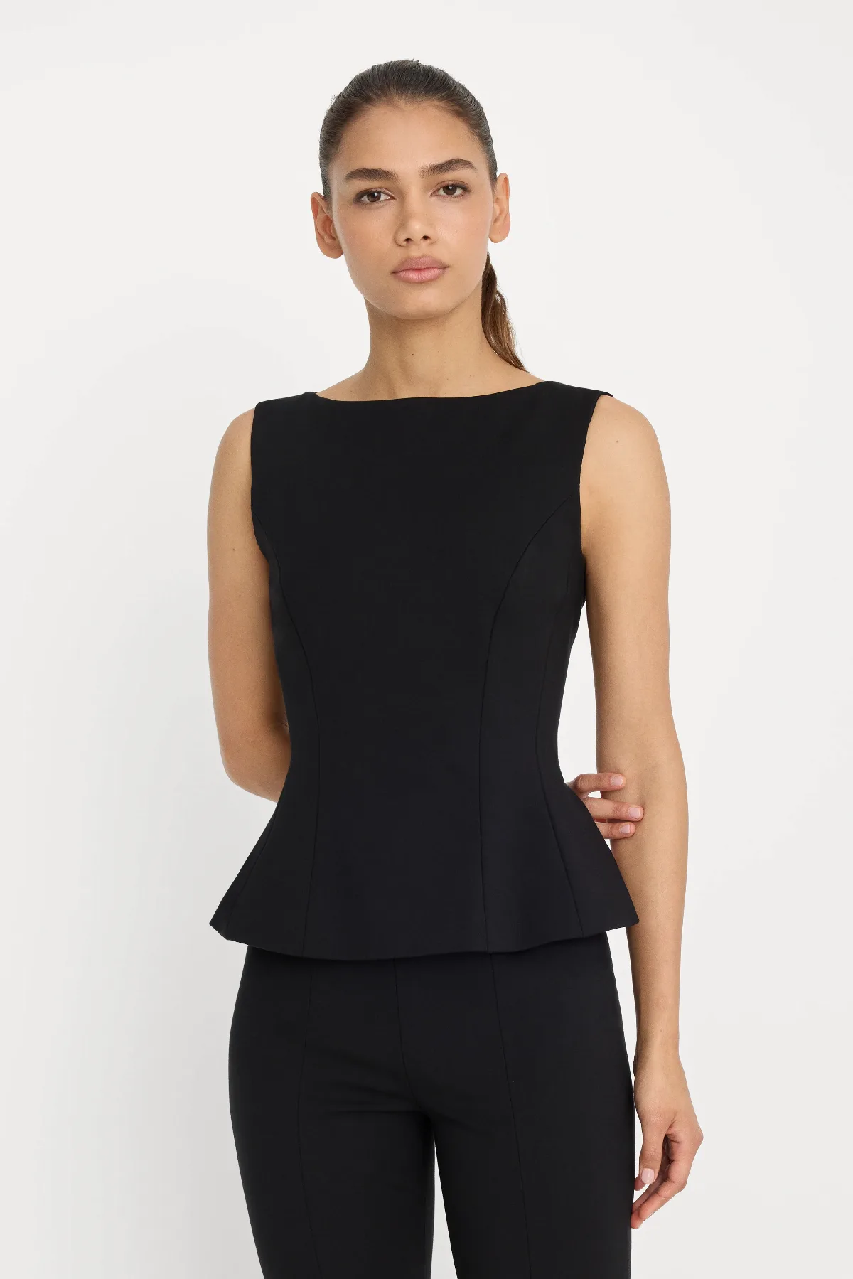 Soft Stretch Ponte Straight Neck Top by Khloé Kardashian