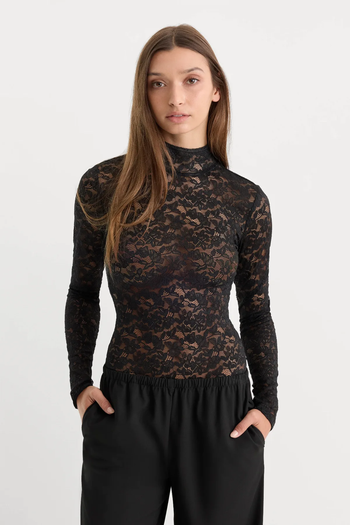 The Lace Turtleneck Bodysuit by Khloé Kardashian by GOOD AMERICAN