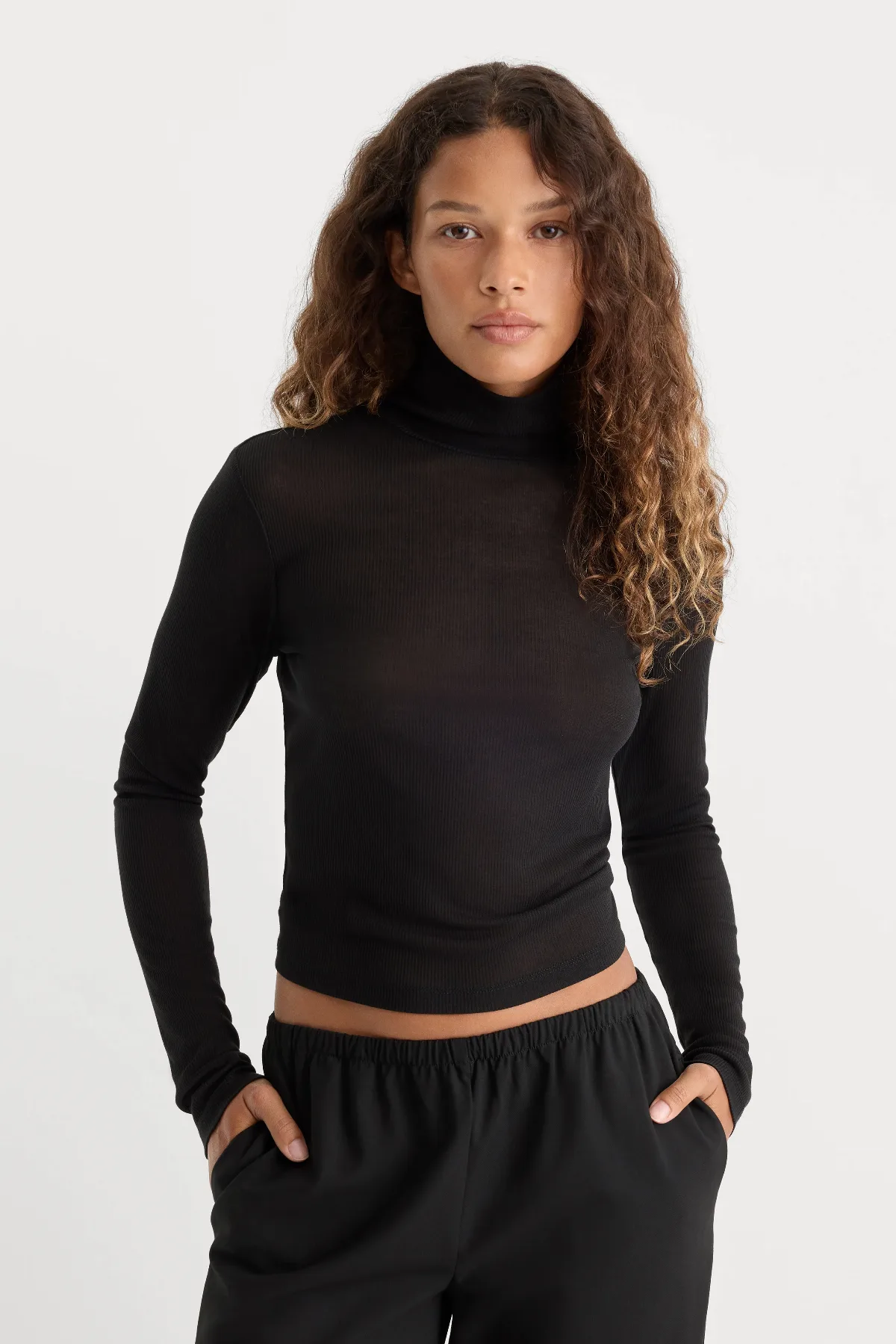 The Sheer Rib Turtleneck by Khloé Kardashian by GOOD AMERICAN