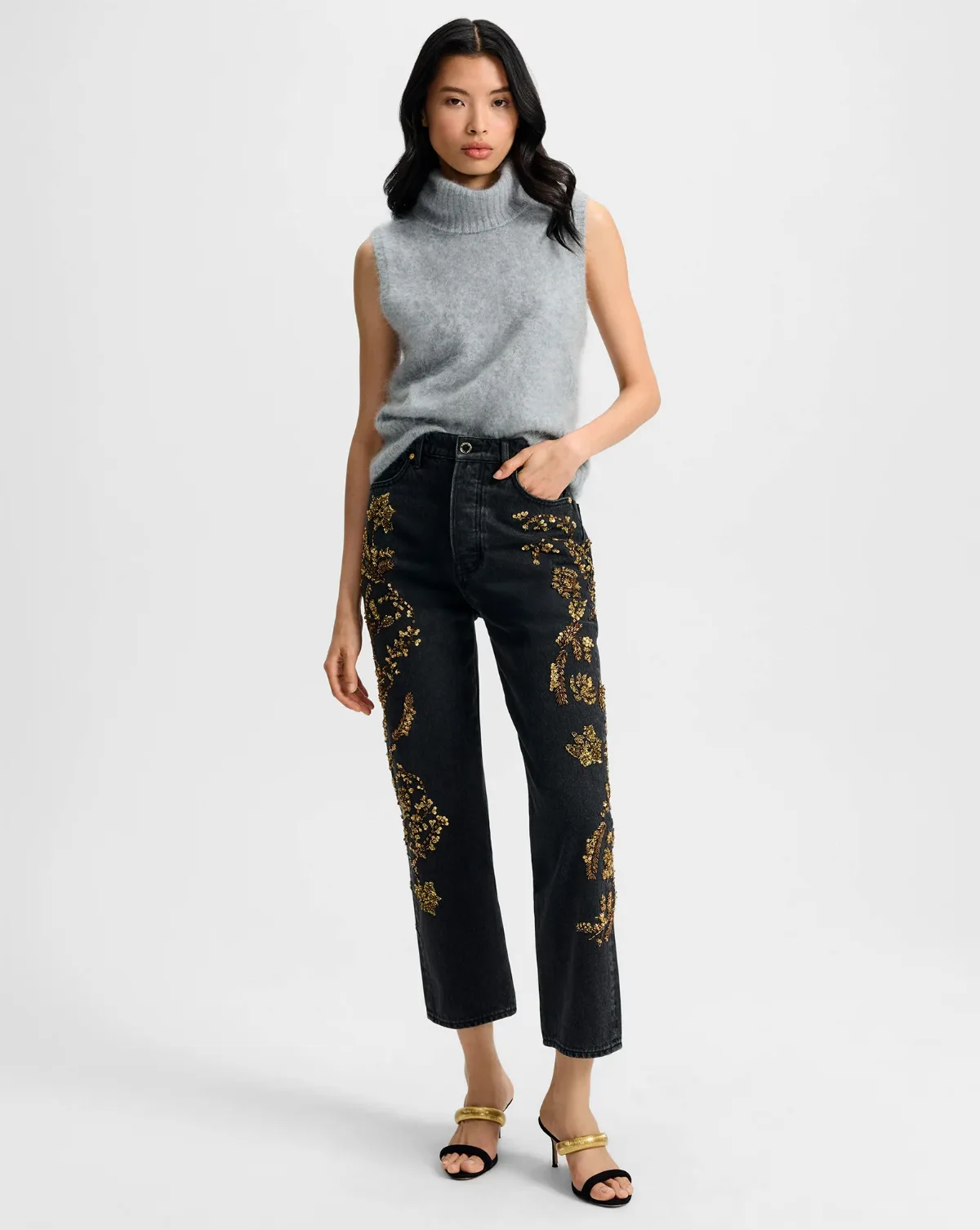 Daniela Embellished Straight-Leg Jean by Veronica Beard