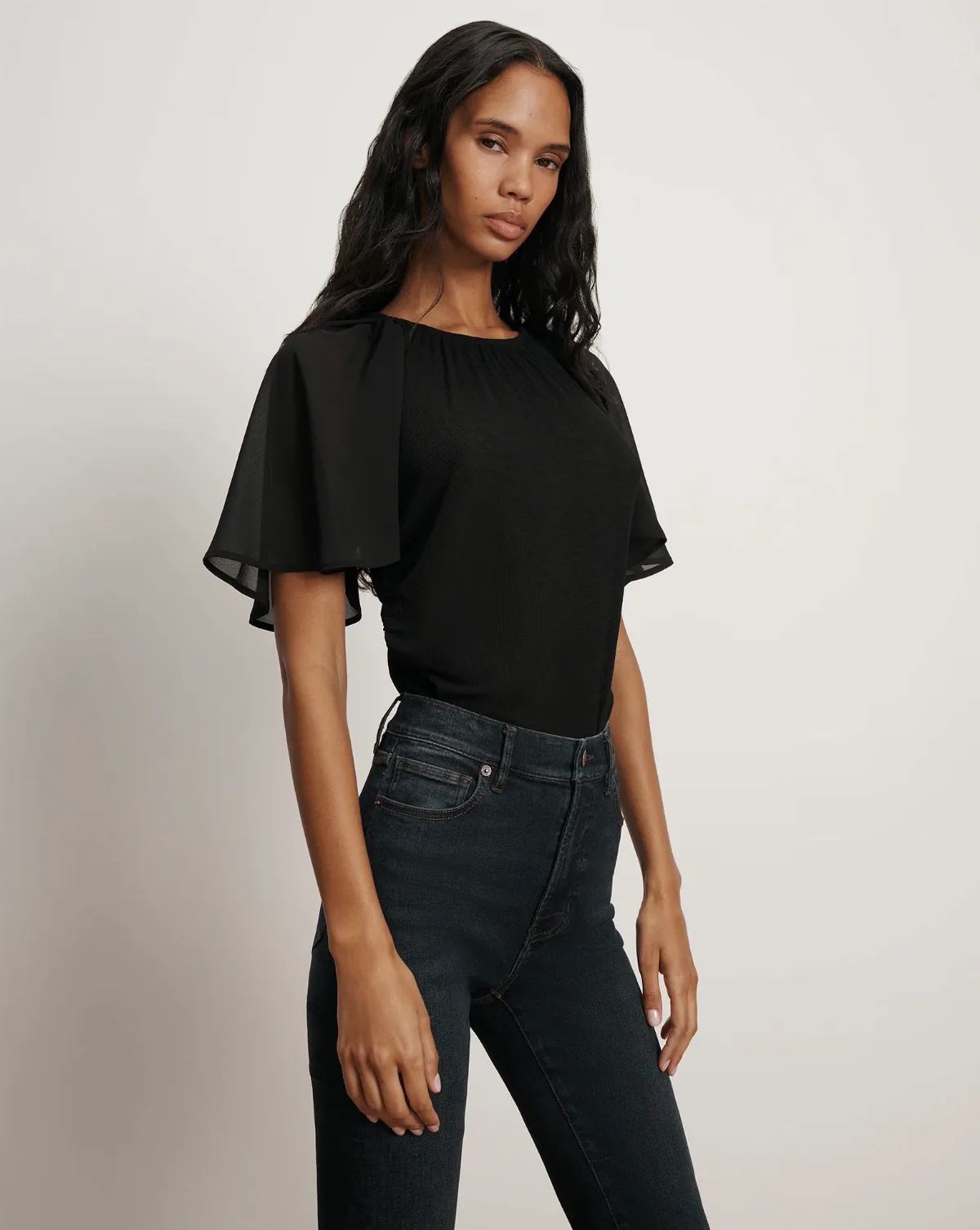 Arisa Chiffon-Sleeve T-Shirt by Veronica Beard