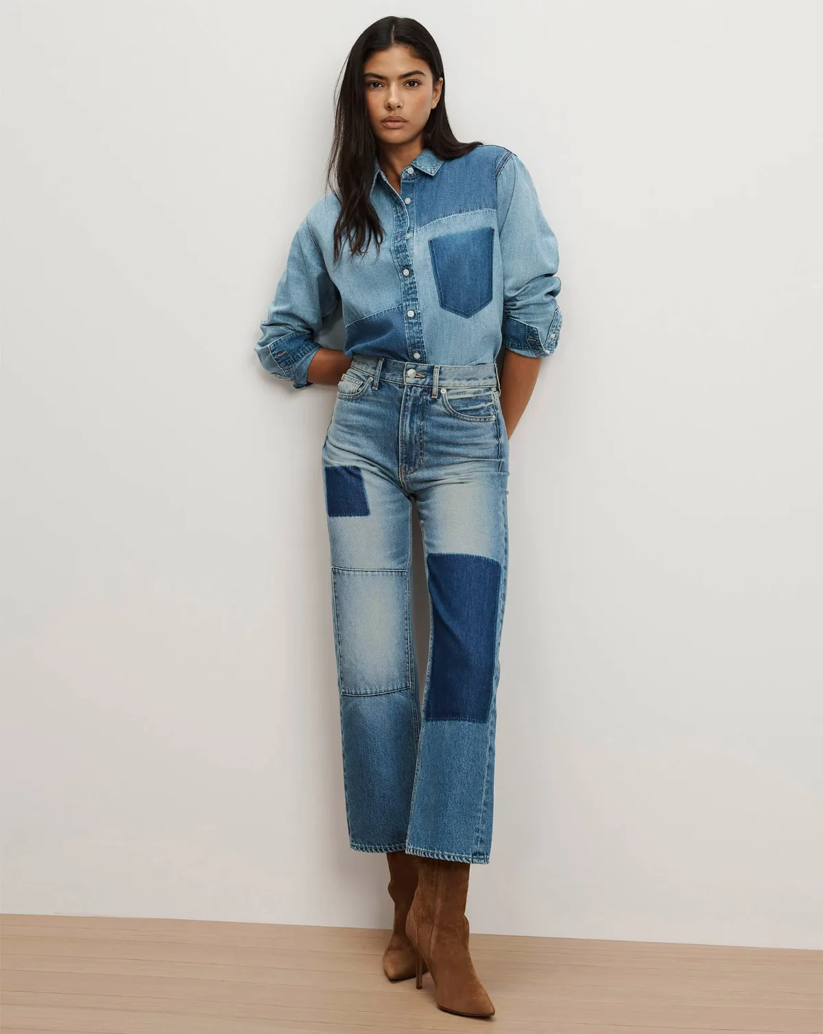 Dylan Patchwork Straight-Leg Jean by Veronica Beard