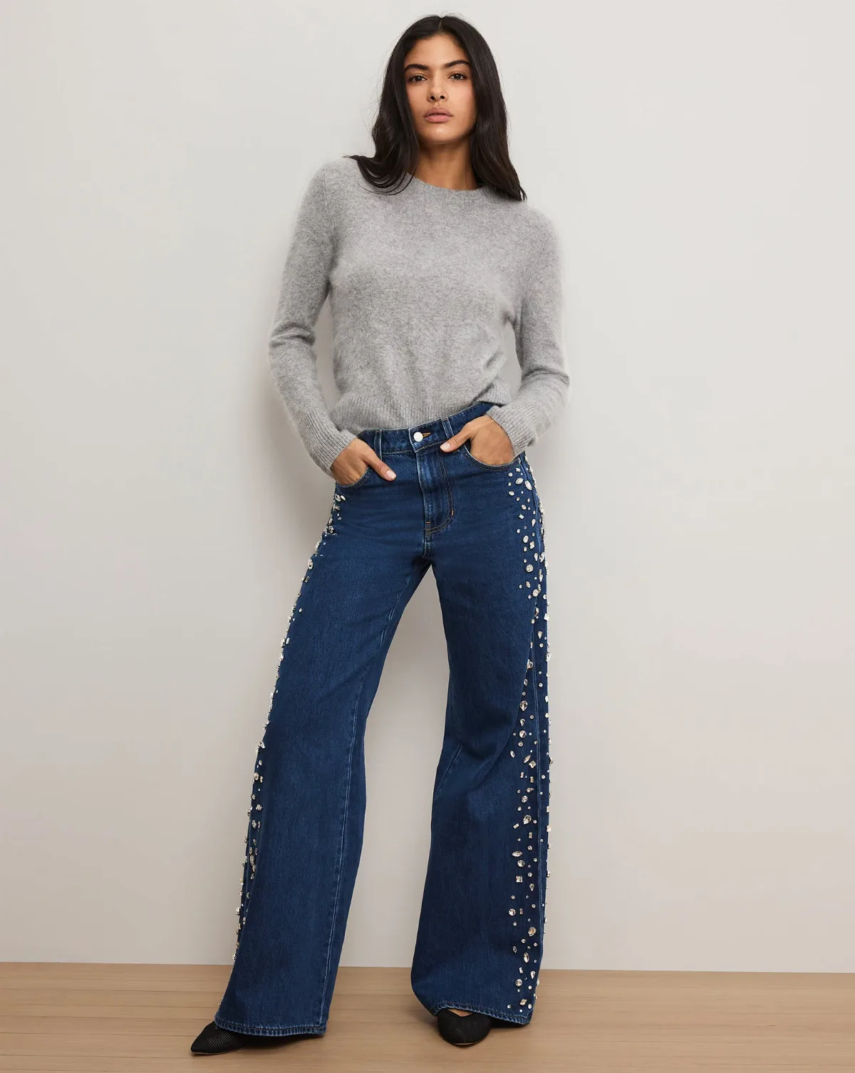 Kasey Embellished Wide-Leg Jean by Veronica Beard