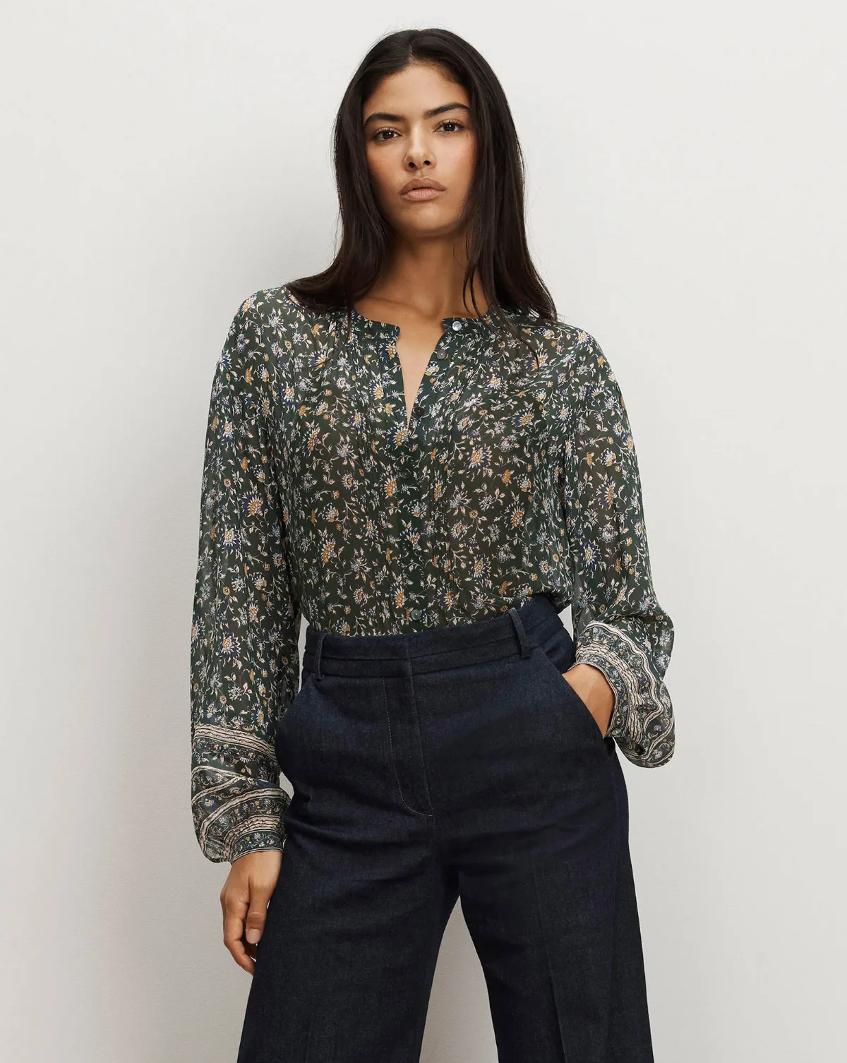 Lollie Floral Button-Down Blouse by Veronica Beard
