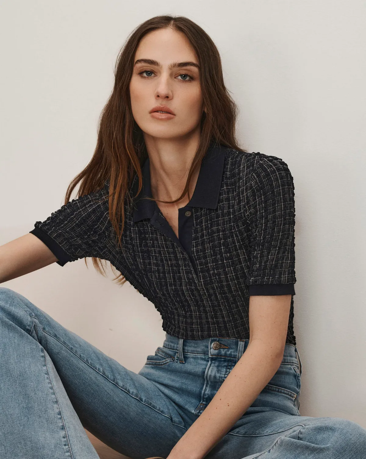 Benedetta Plaid Polo Shirt by Veronica Beard