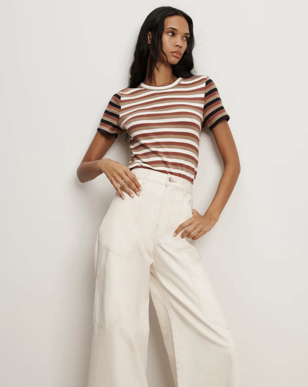 Pruitt Striped Ribbed T-Shirt by Veronica Beard
