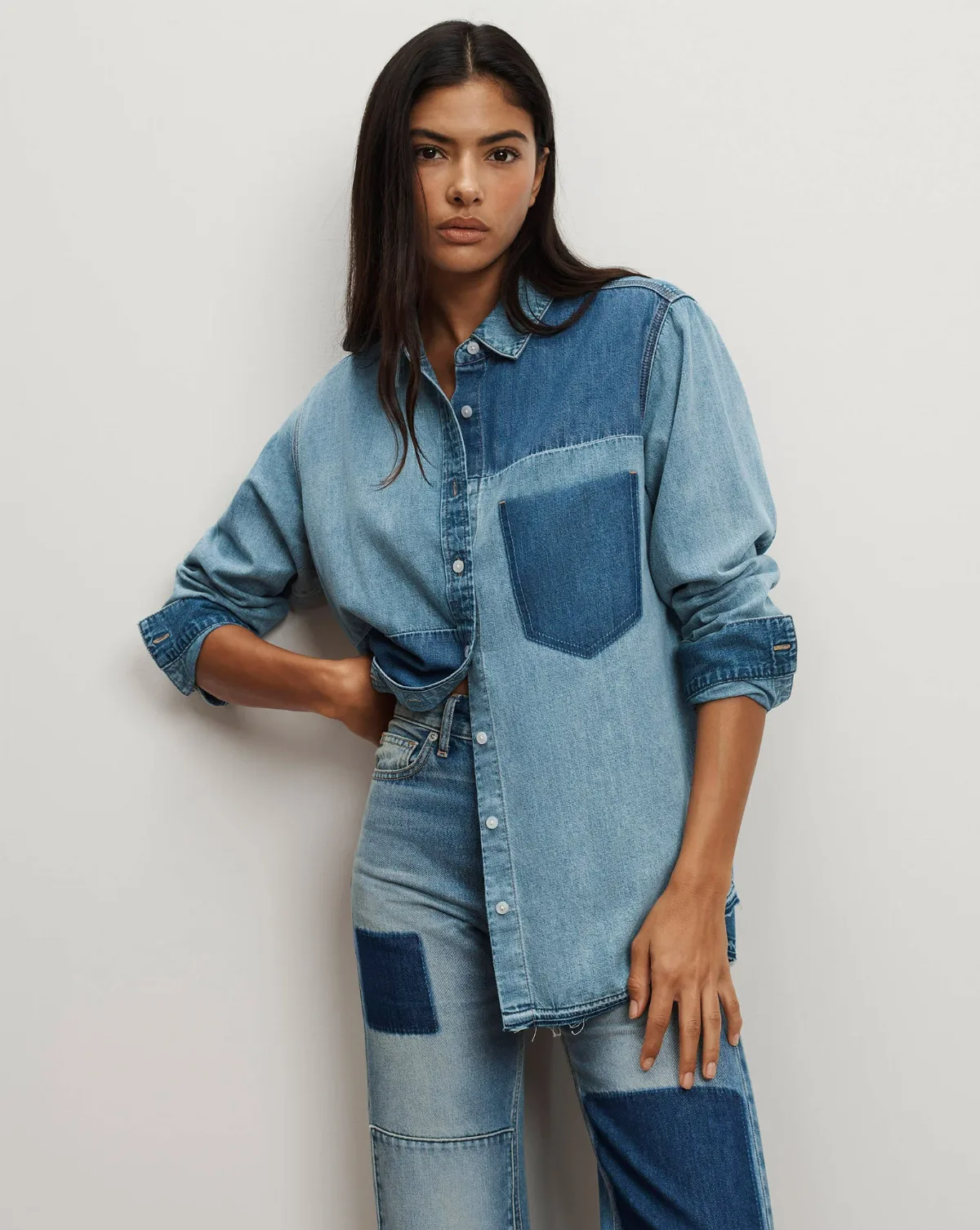 Dalma Denim Button-Down Shirt by Veronica Beard